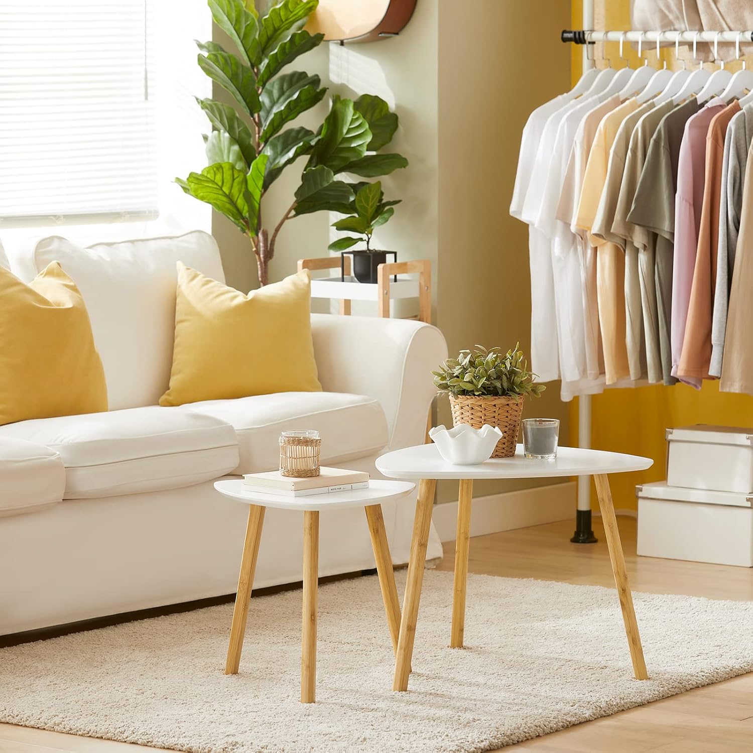 SoBuy FBT74-W Set de 2 Tables Basses Gigognes Table café Table d'Appoint Table Basse Guéridon, Gris et Blanc - 2