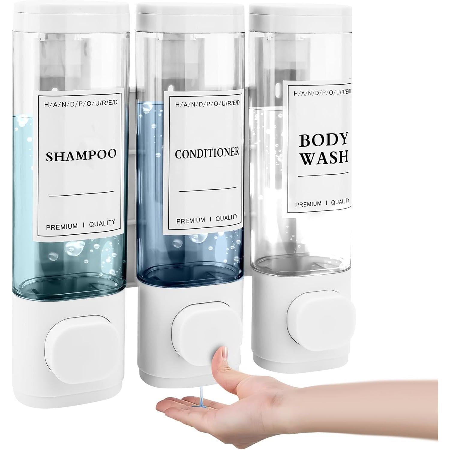 SJLERST Distributeur De Savon Mural, Distributeur Gel Douche Distributeur Double De Shampoing Et Apres Shampoing Sans Percage Abs Pour Salle De Bain Cuisine Marche Hotel Restaurant 300ml2gris 88618704