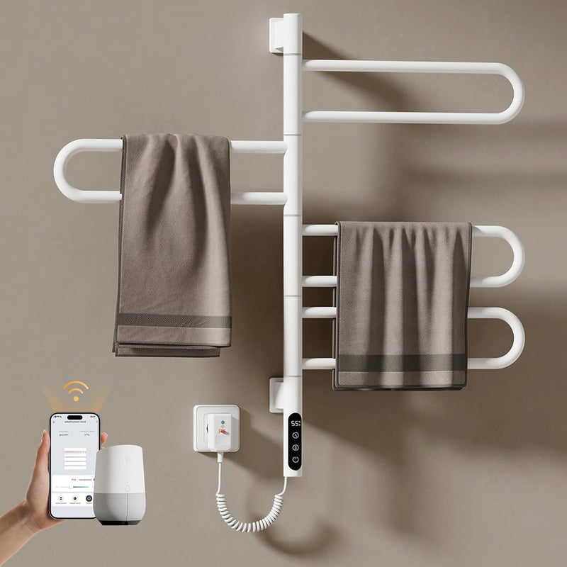 EMKE Grzejnik Elektryczny Łazienkowy 130W 78x43 cm Biały - WiFi+TUYA+Głos (Google/Alexa), Obracany o 180°