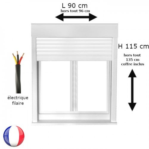 Fenêtre PVC avec volet roulant électrique H 115 x L 90 cm 2 vantaux pour pose en neuf