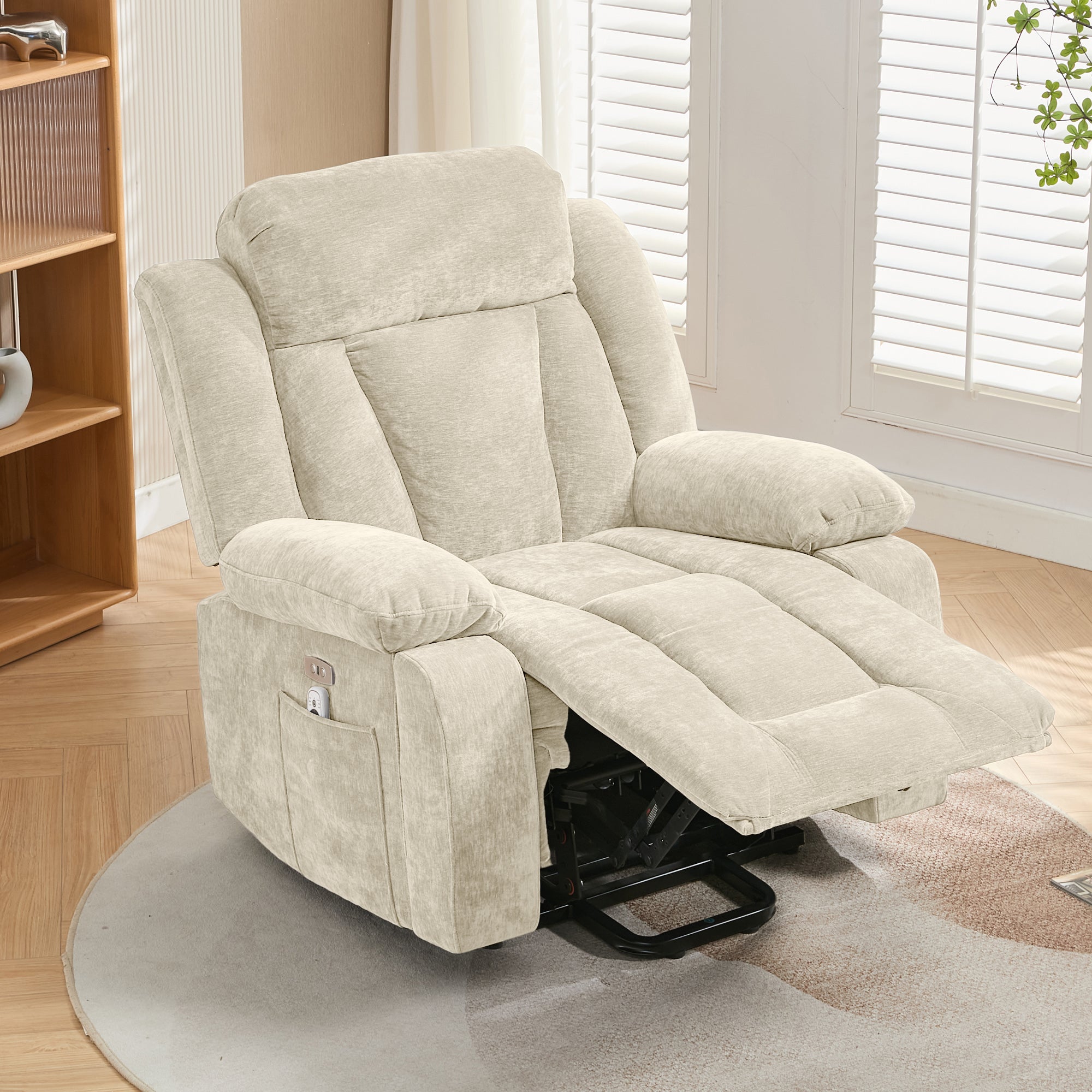 Fauteuil de massage électrique inclinable avec massage 8 points et fonction chauffante - 95 x 94 x 107 cm - Prise USB - Tissu en chenille - Beige - 3