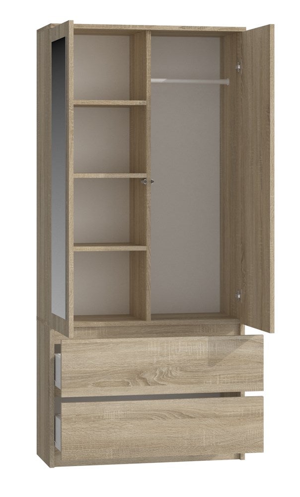 TURIN - Armoire 2 portes avec miroir style moderne chambre à coucher - 90x50x180 - 2 tiroirs - Sonoma - 5