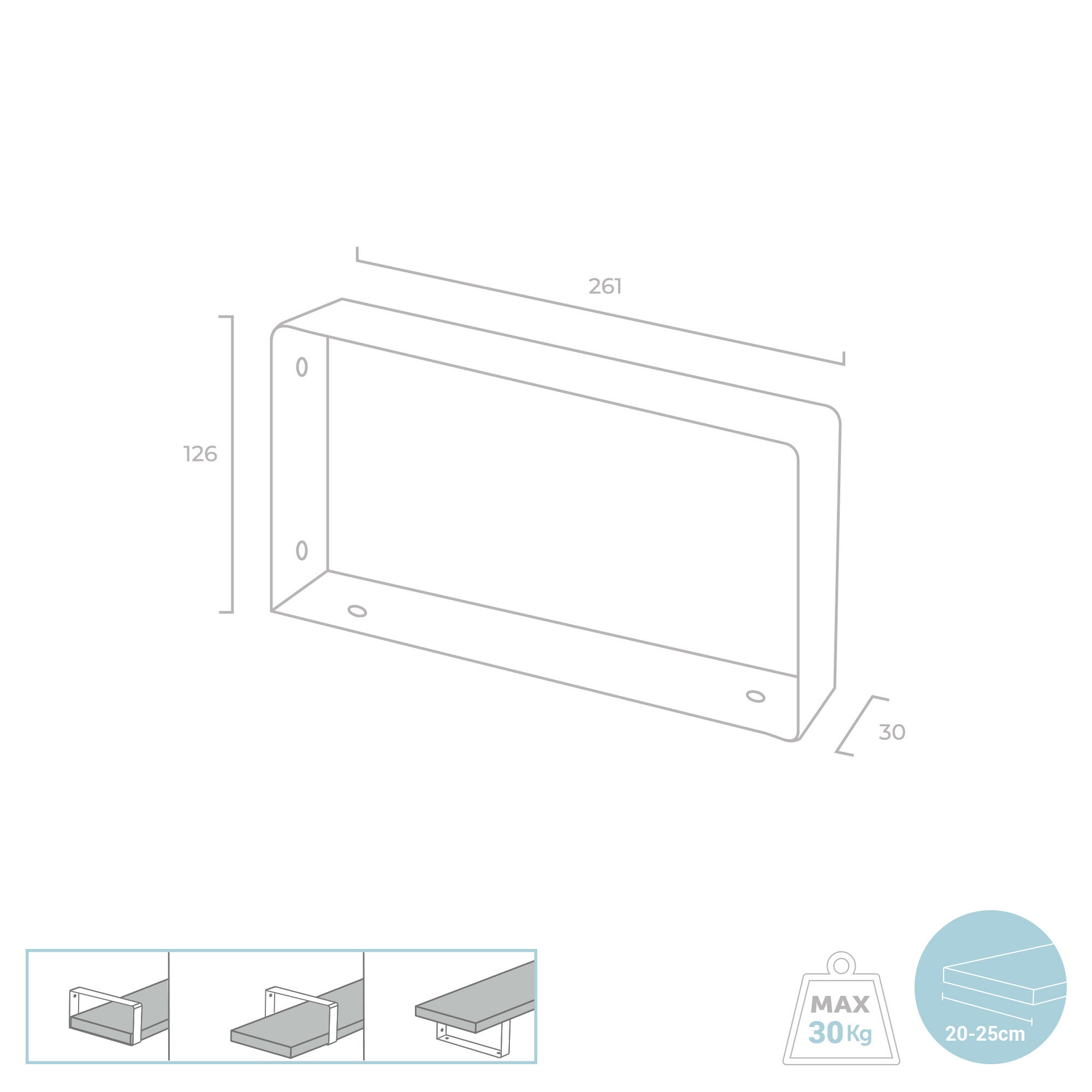 REI | Support mural pour étagère 1070 | 260 mm | 30 x 130 x 260 mm | Fer noir à pores ouverts | 30 kg - 2