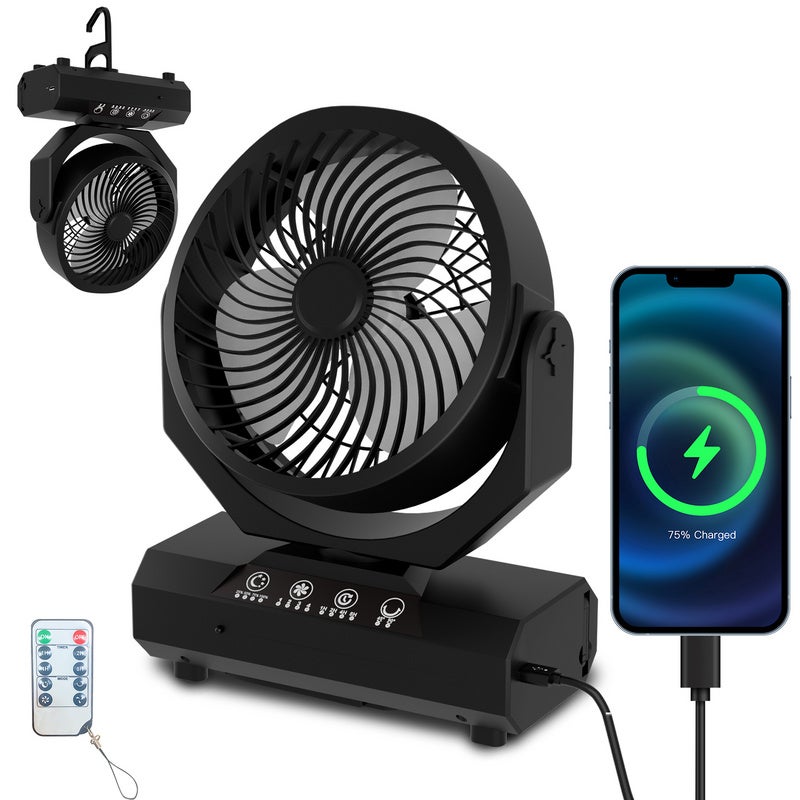 Ventilatore Da Tavolo Con Clip, 4 Velocità, Asta Estensibile, Luce LED Notturna, Batteria 4000 MAh Ricaricabile USB-C