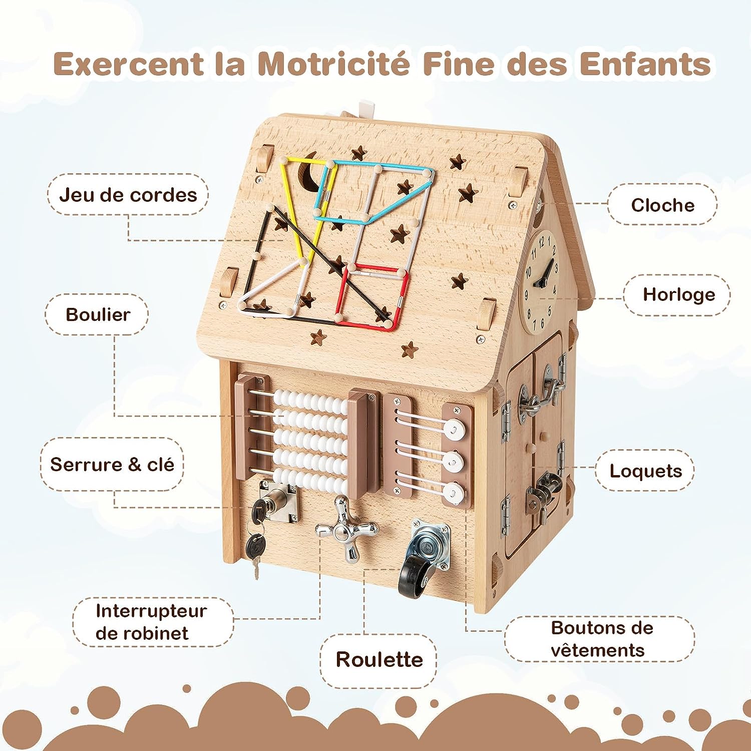 Cube d'Activité en Bois en Forme Maison (Naturel) - 2