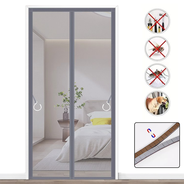 Zanzariera magnetica anti-zanzare, tenda autoadesiva anti-insetto con striscia magnetica completa, 80 cm x 210 cm (Grigio)