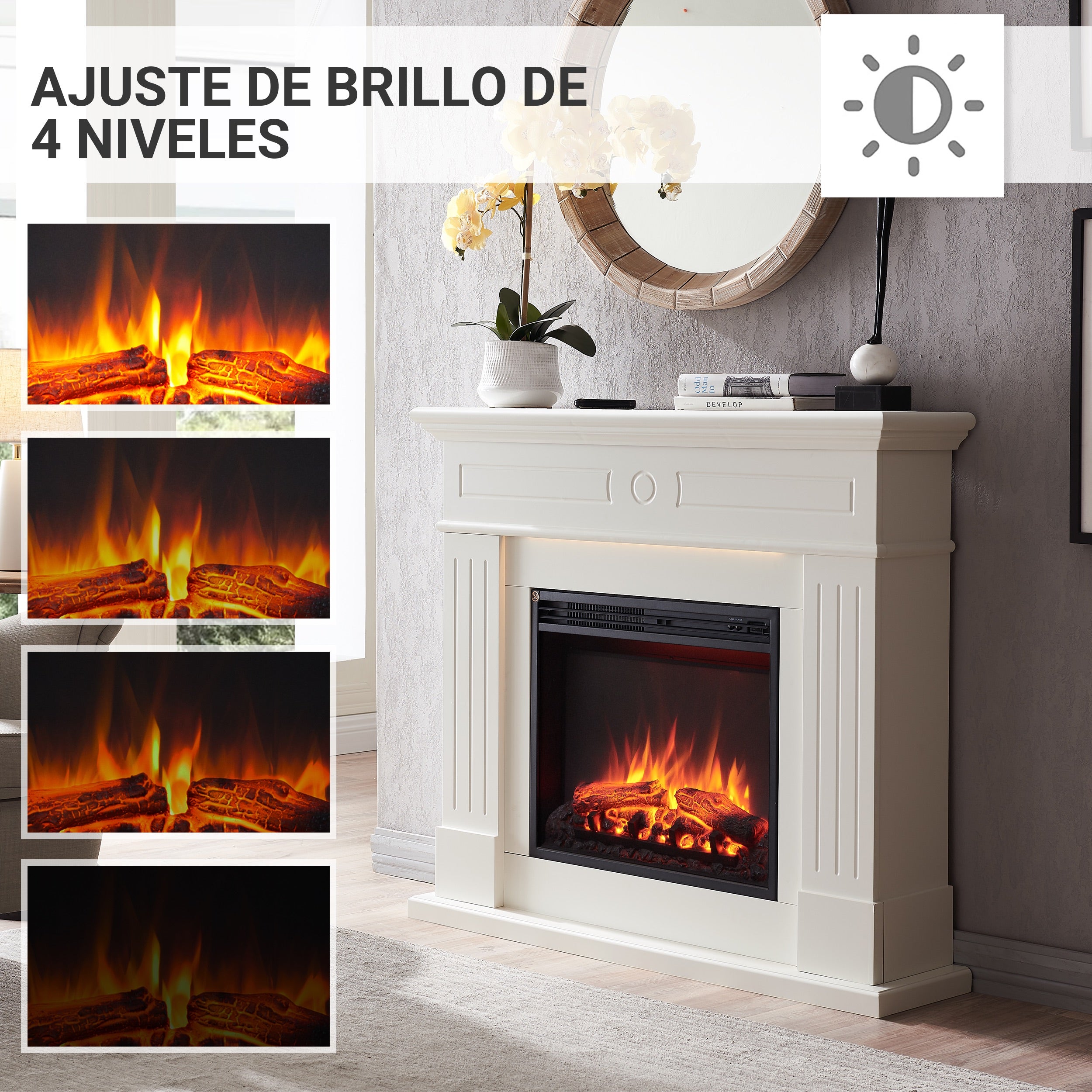 Cheminée électrique BALDERIA Leandros - Cheminée sur pied - Blanc - 3