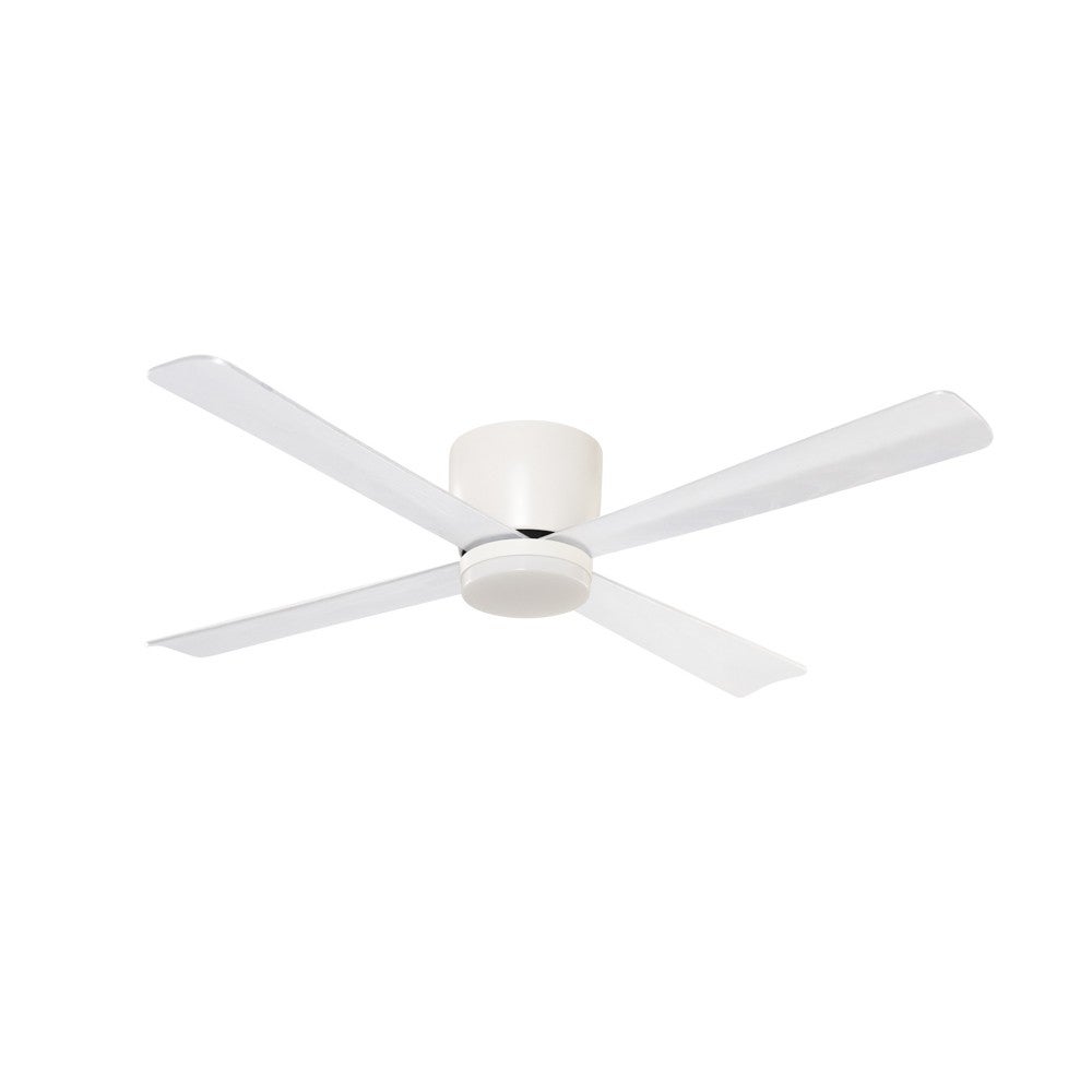 Nordycki minimalistyczny wentylator sufitowy LED 15W Napur w kolorze białym z wyłącznikiem czasowym i sterowaniem ø122cm