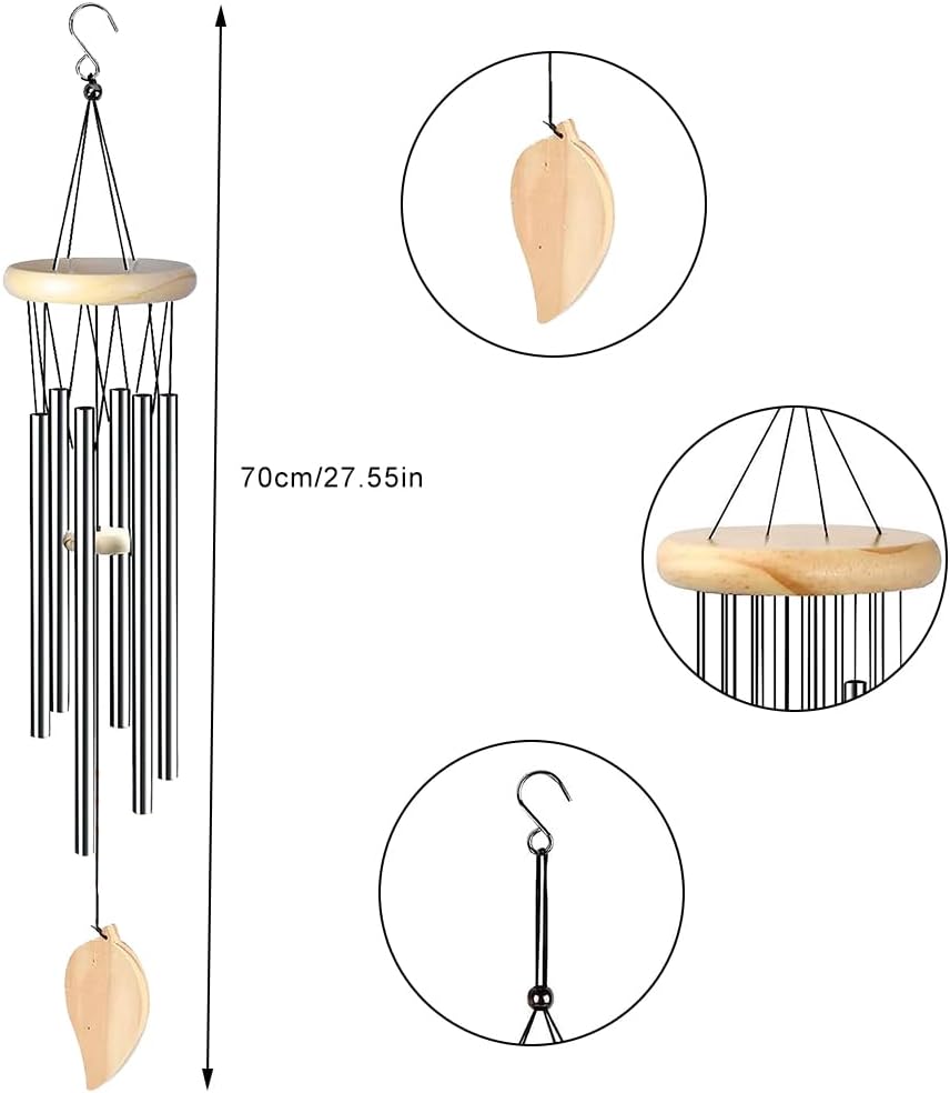 Carillon Éolien 70 Cm 6 Tubes Aluminium - Carillon Vent Jardin Musical Extérieur