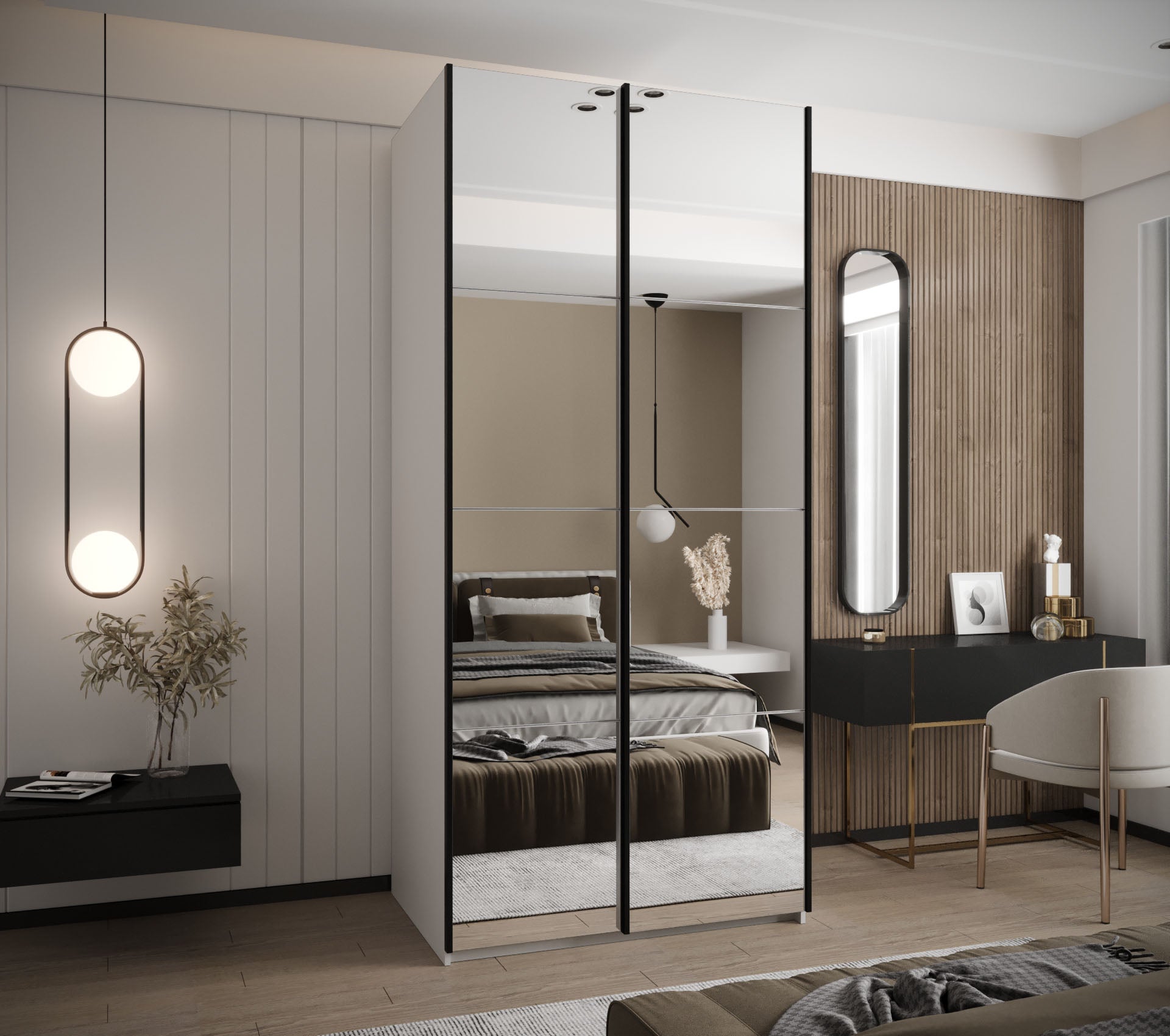 Szafa przesuwna wysoka Lux 2 110 x 64 x 245,5 cm biały + biały + u. czarny - Abiks Meble - 2