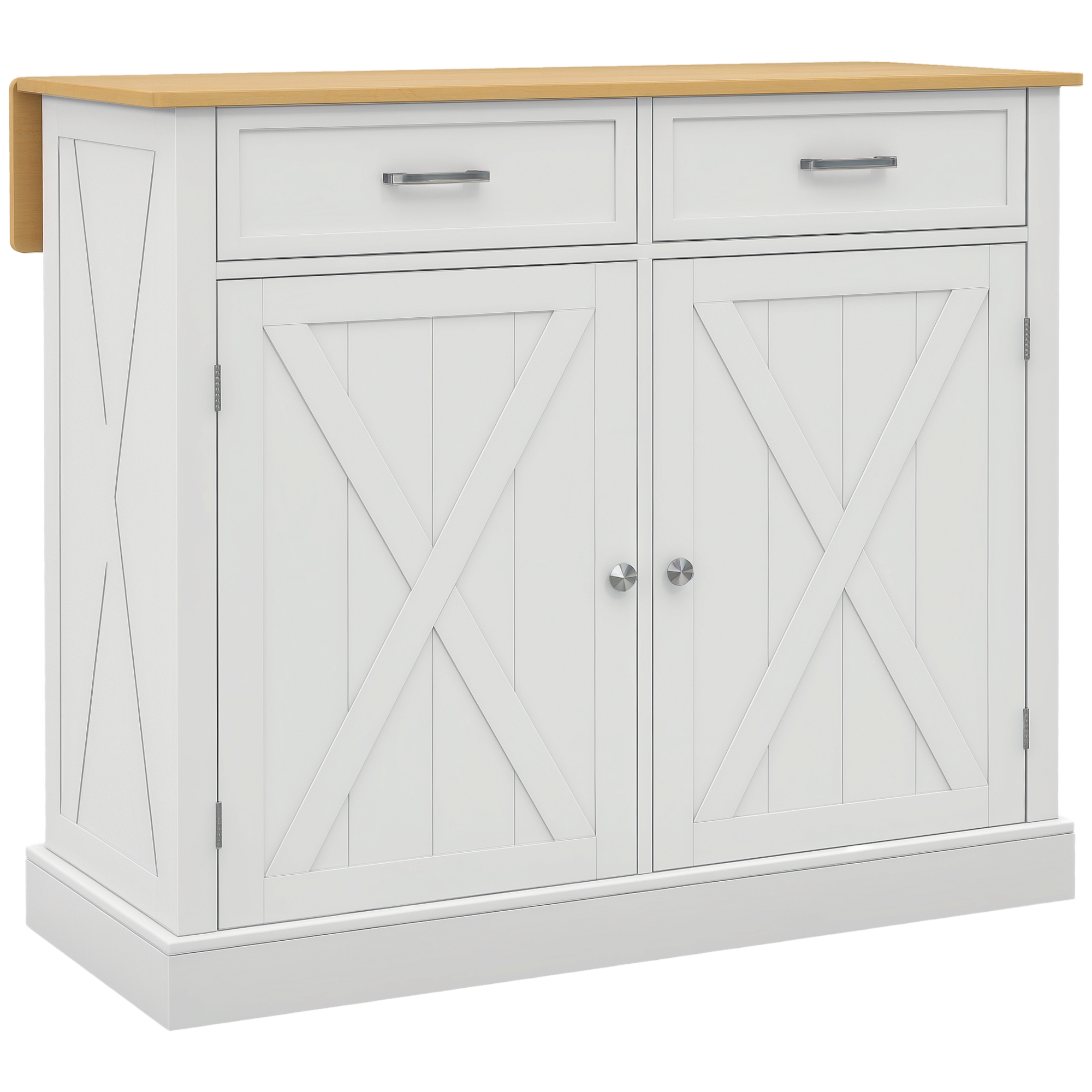 Isla de cocina plegable 2 puertas 2 cajones 4 ruedas encimera madera 105x60x90cm blanco