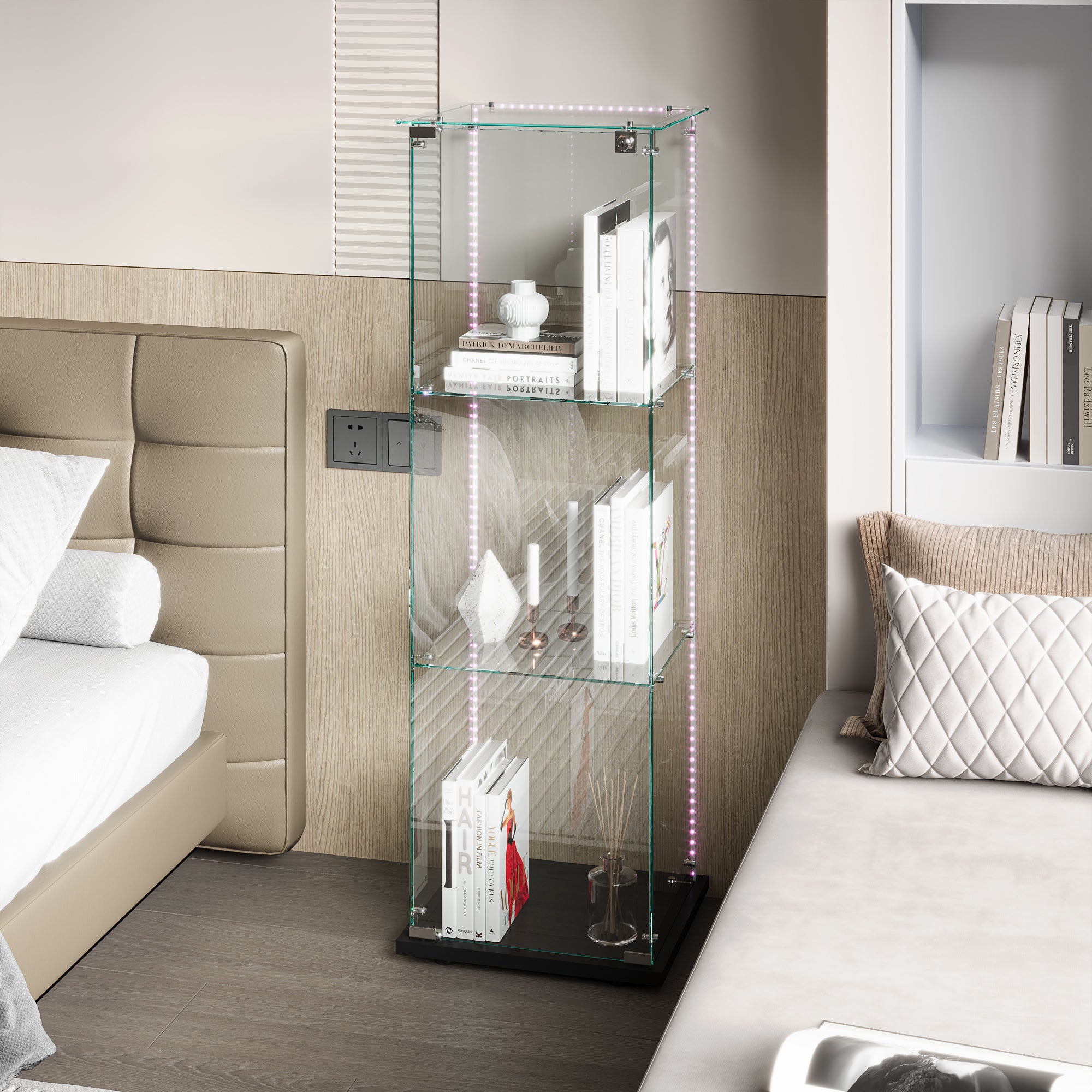 Vitrine En Verre En Noir 3 tag res En Verre clairage LED Porte Simple vitrine-en-verre-en-noir-3-tag-res-en-verre-clairage-led-porte-simple
