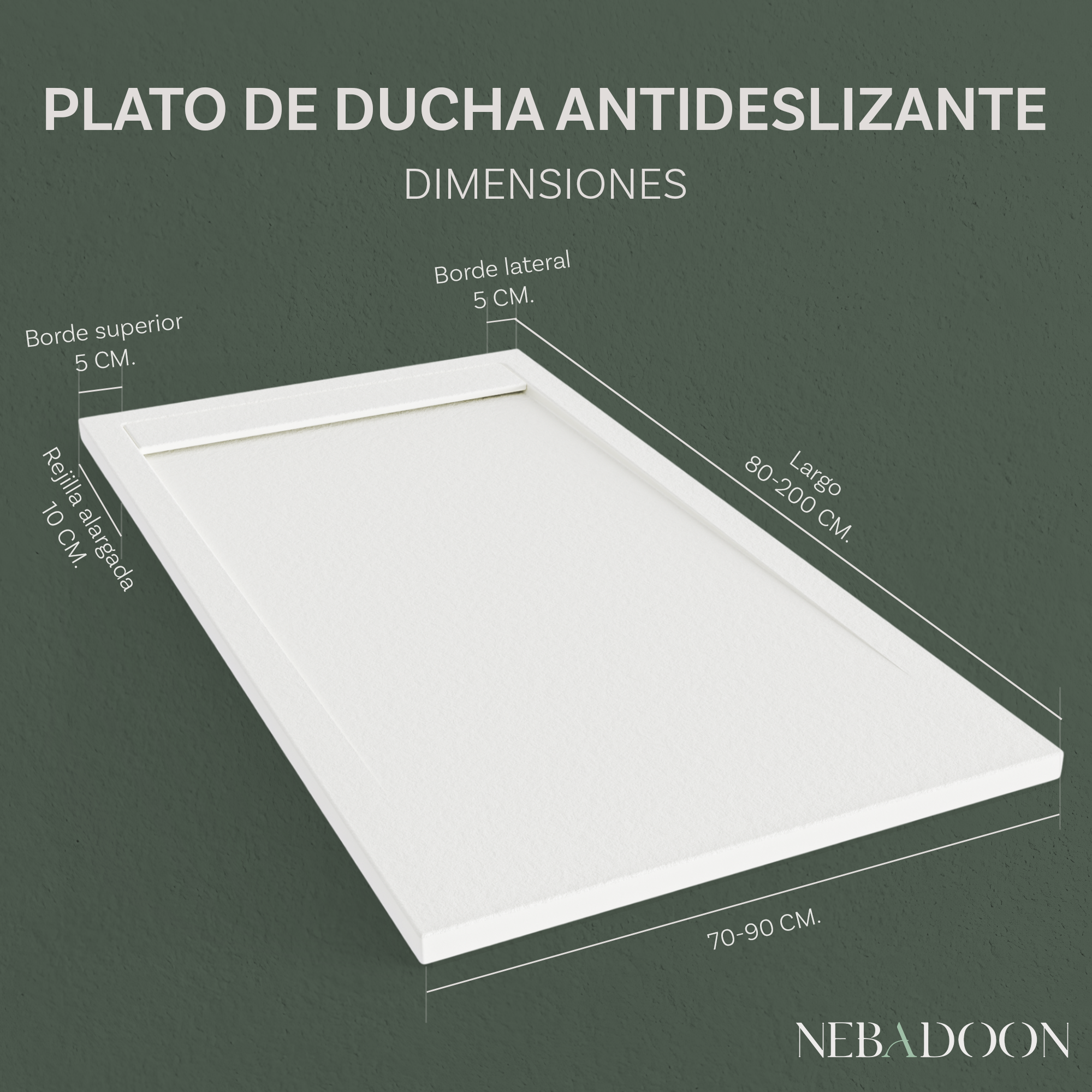 Plato de Ducha Modelo Venecia – Textura Pizarra y Extraplano – Blanco (RAL 9003) 90x140 cm – Incluye Válvula Desagüe y Rejilla - 6
