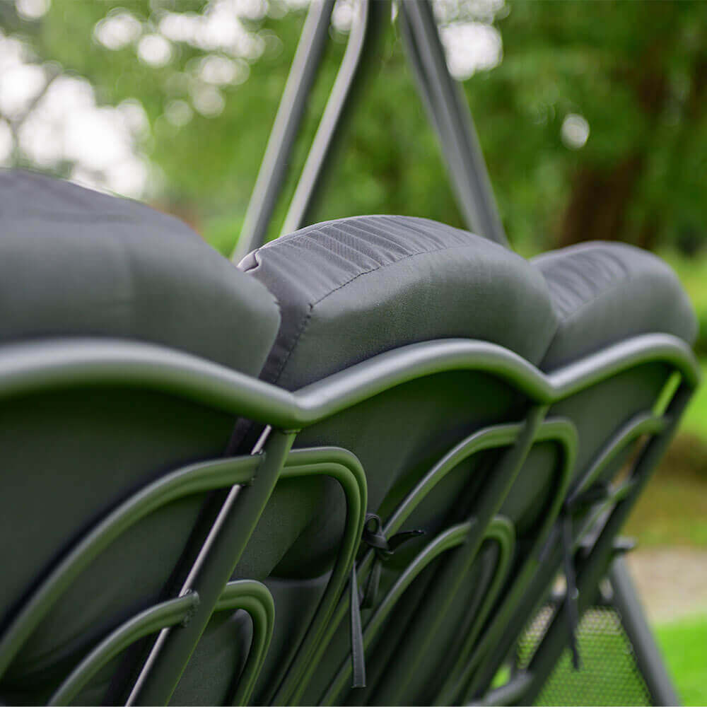 HOME DELUXE - Balancelle DESCANSO Gris - 3 places, L/H/L 115 cm x 195 cm x 198 cm, avec porte-boissons, coussins d'assise et de dossier I Chaise - 7