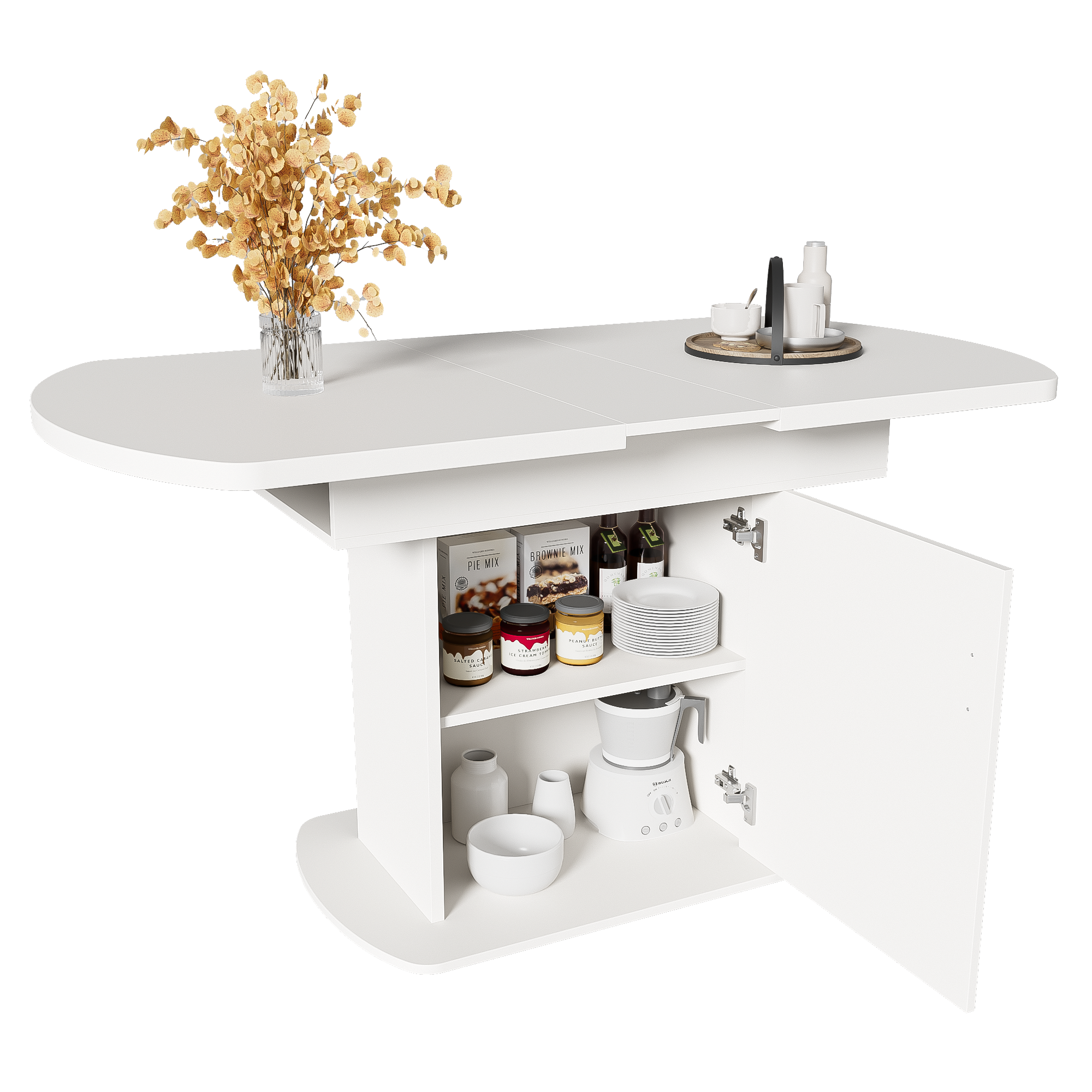 Table à Manger Extensible 110-140 Cm Avec Rangement - Étagère à Snacks Et Vin, Pour Cuisine/salon, 4-6 Personnes - 5