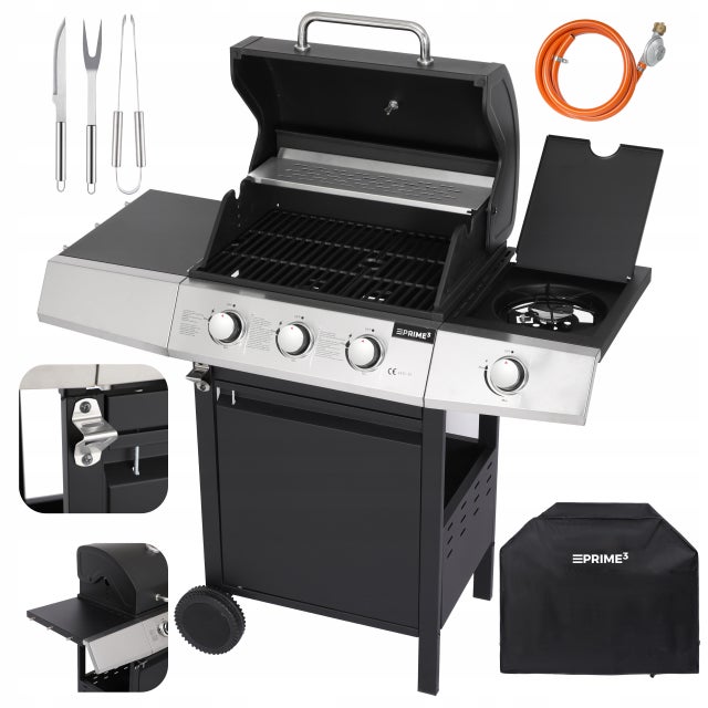 Grill Gazowy PRIME3 ogrodowy 3 palniki ruszt żeliwny boczny zestaw GGG32 1szt.