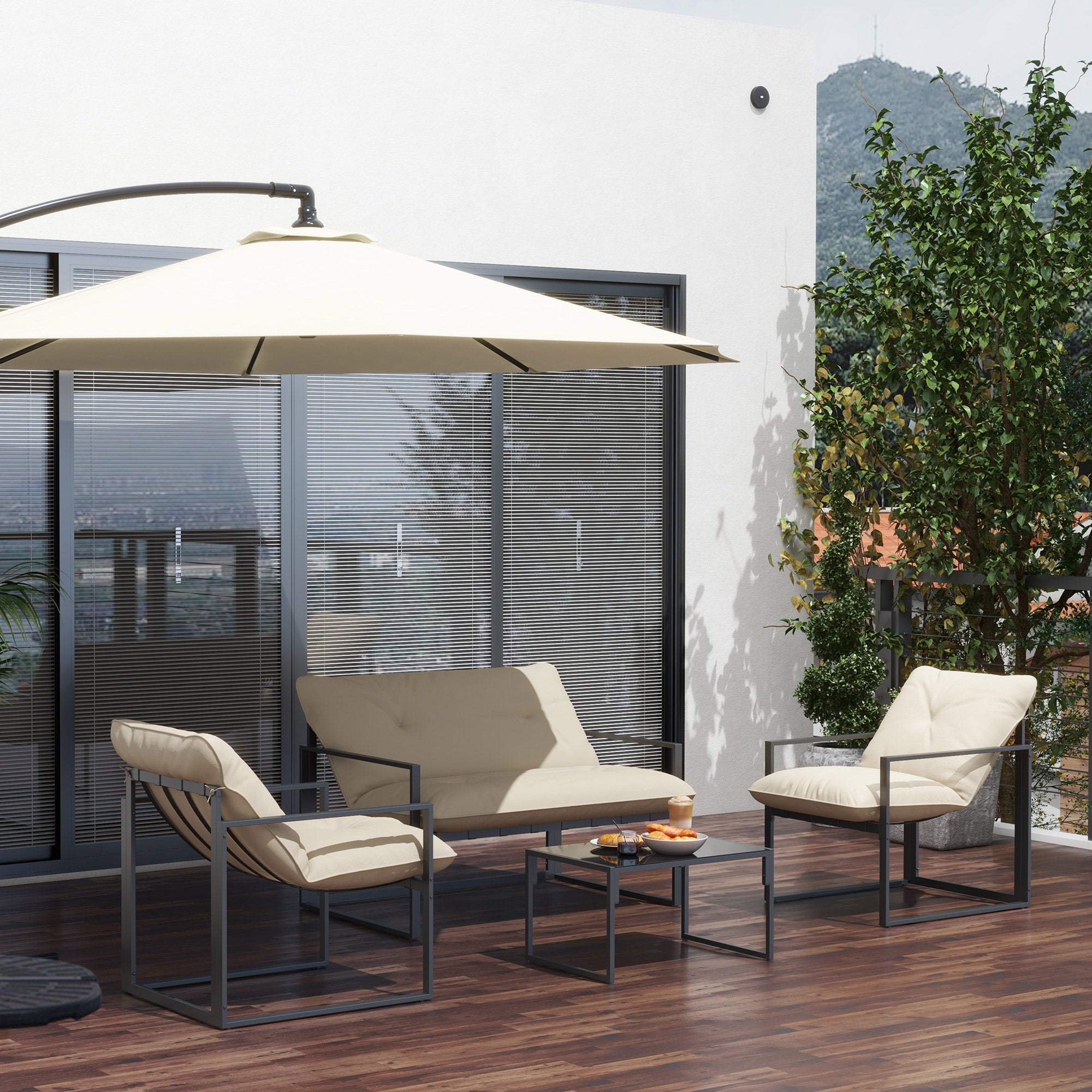 Salon de jardin en Acier Beige 4 personnes - 9