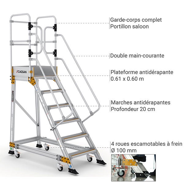 Plateforme roulante 5 marches - Hauteur max. de travail 3.25m - Portillon saloon - EP4 - 3