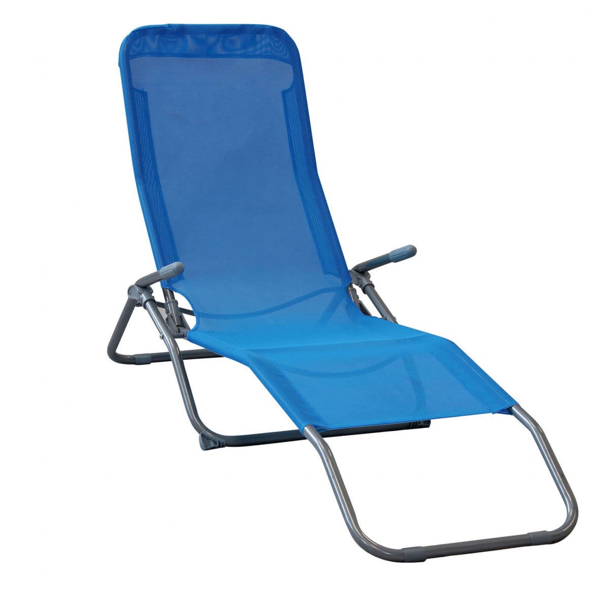 Sdraio Da Spiaggia Blu - Struttura In Acciaio E Textilene 450 Gr/m&sup2;, 70x45x72 Cm