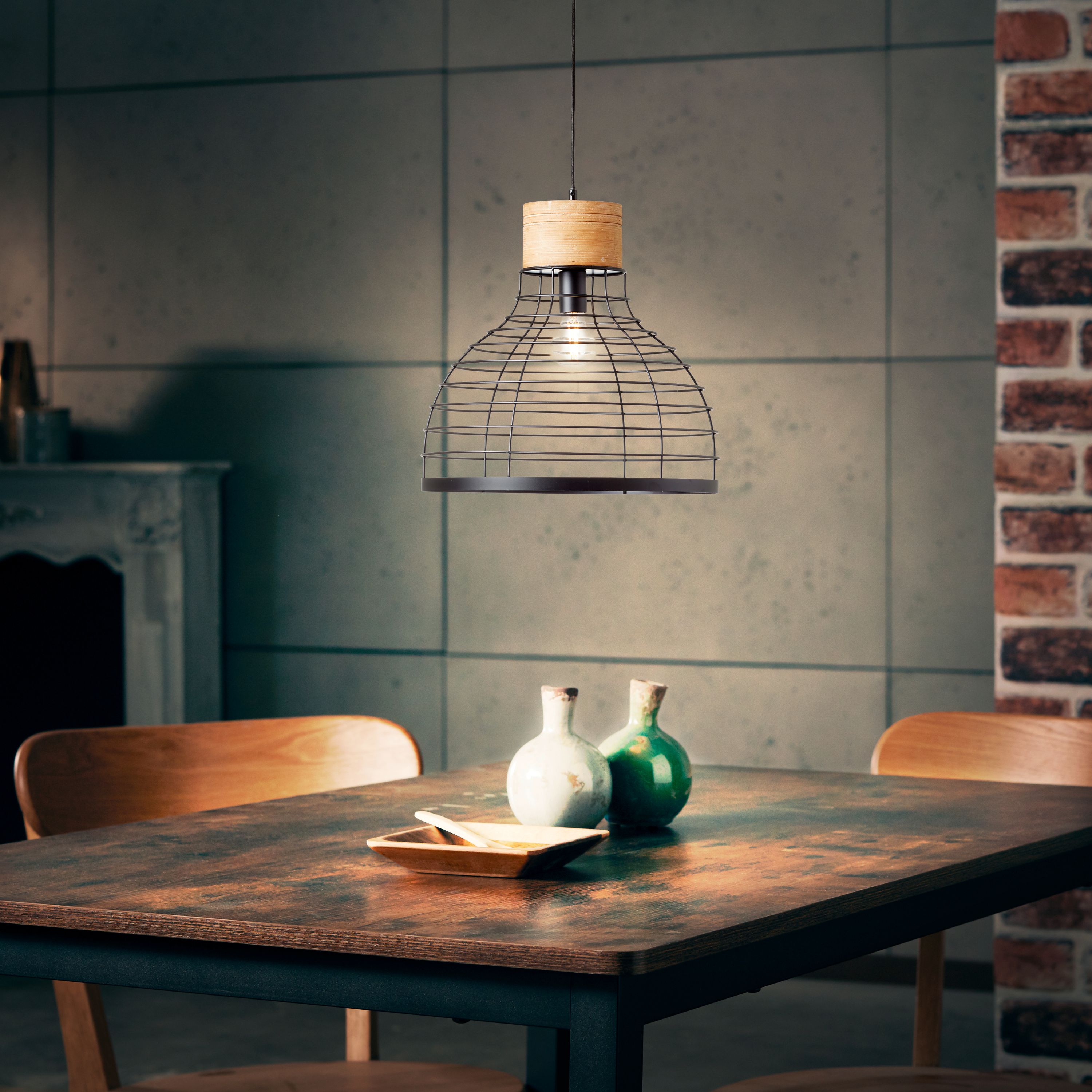 Brilliant Avia lampa wisząca 47cm czarny/drewno, metal/drewno, 1x A60, E27, 52W - 3