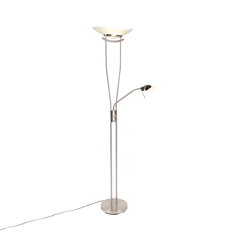 Lampada Da Terra LED Qazqa Lexus Con Luce Lettura Orientabile, Dimmer Incluso, 180 Cm, 1700 Lumen, 2700K, Moderna