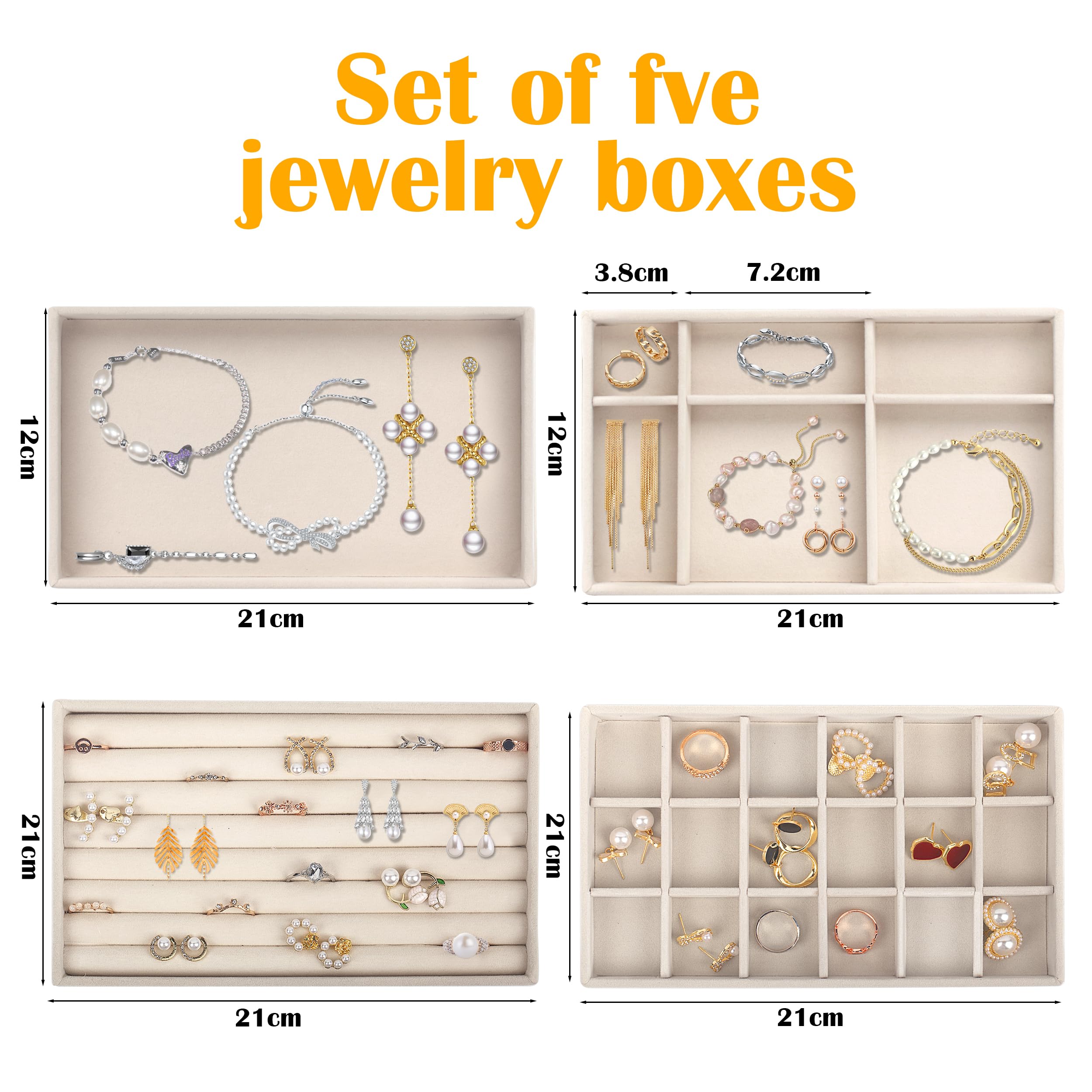 4 pcs Plateaux rangement bijoux, rangement collier, organisateur bijoux, petit plateau velours,pour présenter boucles d'oreilles et colliers - 7