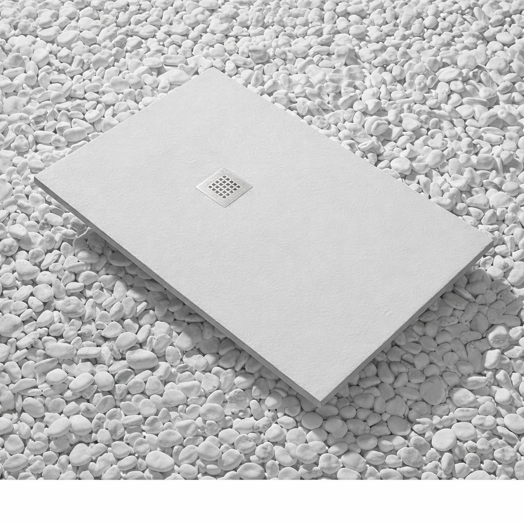 Brodzik Vulcano Line Slim 160x120 cm, jasnoszary RAL 7035, wykonany z żywicy syntetycznej i proszku marmurowego, z odpływem swobodnym - FRASCIO