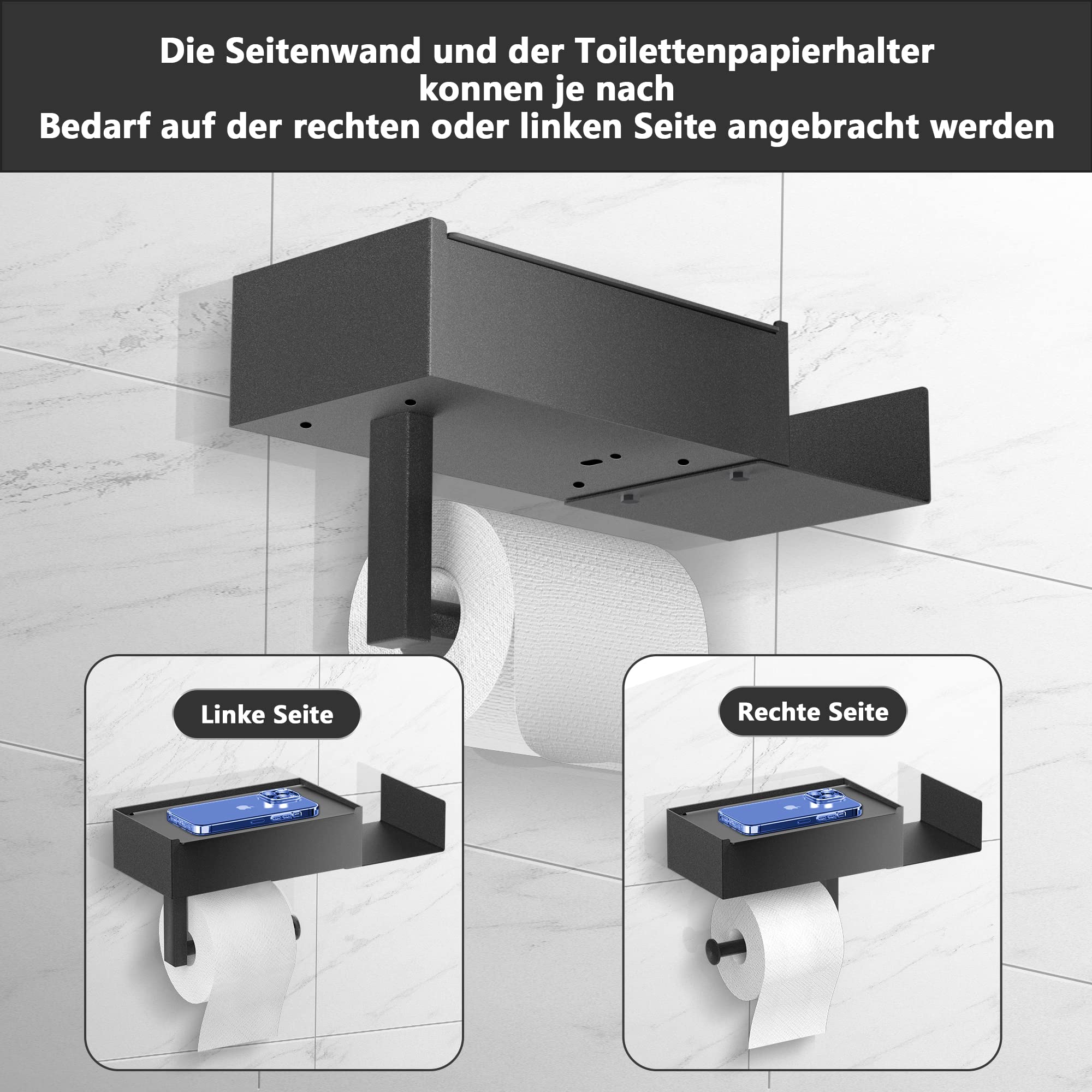 Porte-papier toilette aucun perçage requis, porte-papier toilette avec boîte et plateau de lingettes humides, porte-rouleau de papier toilette - 6