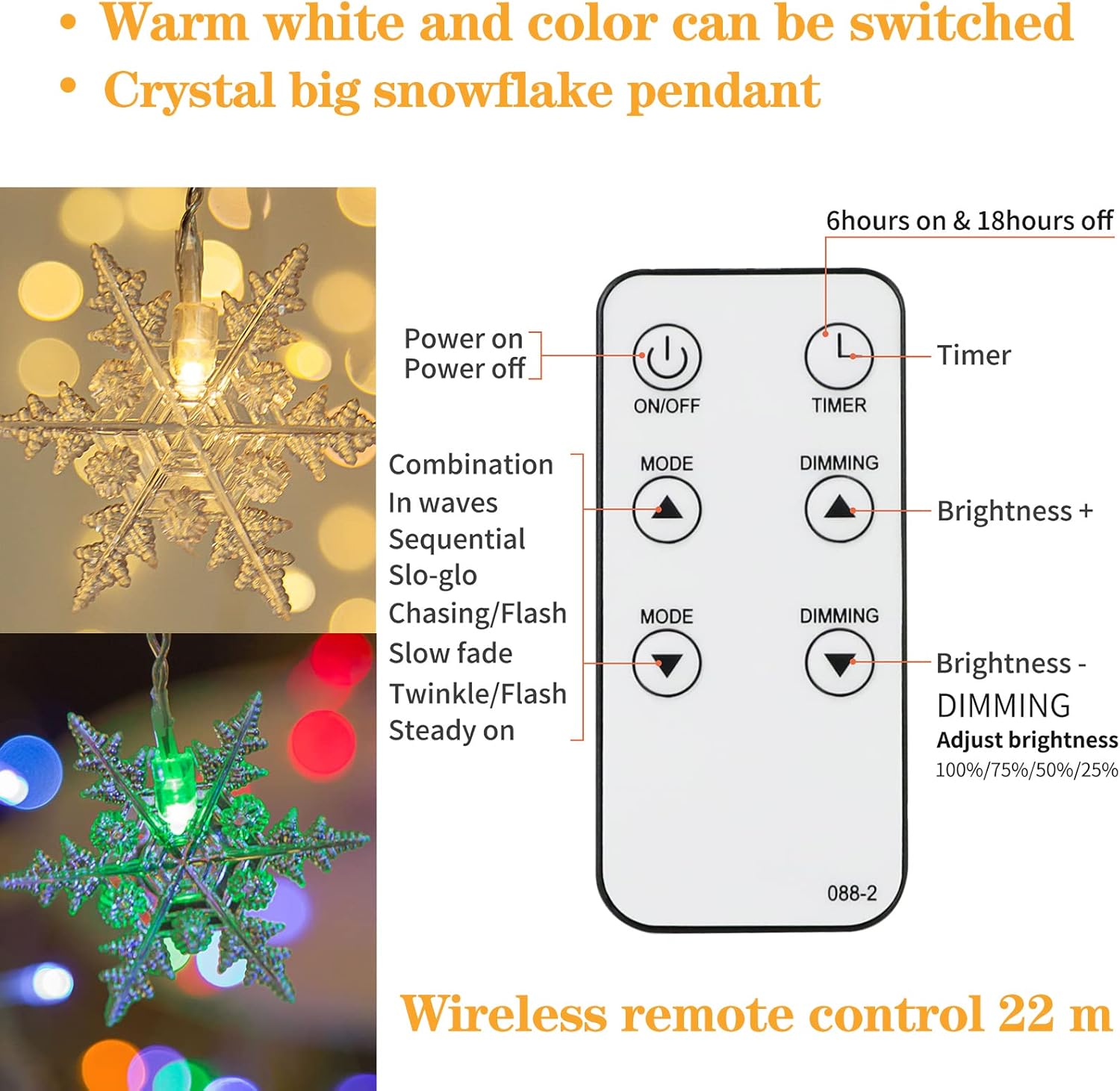 Guirlande lumineuse LED rideau, 9 m, 360 LED, étanche IP44, avec 8 modes d'éclairage, télécommande, décoration de Noël intérieure/extérieure - 5