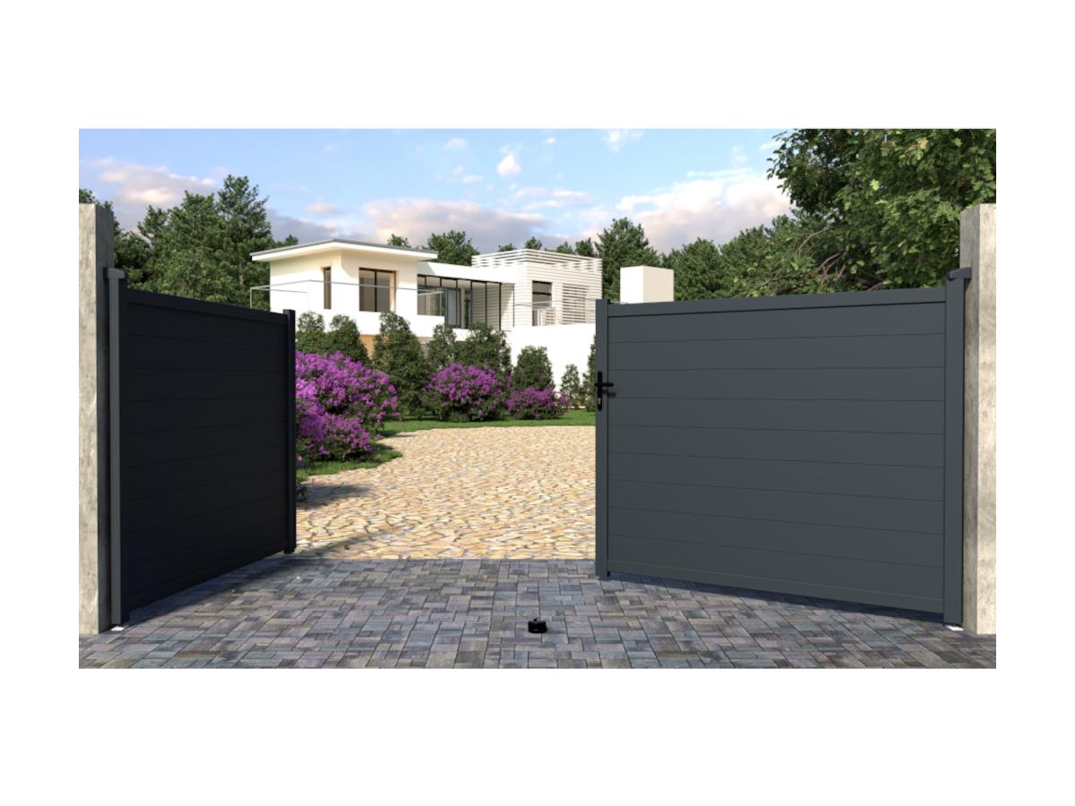 Portail battant aluminium plein L397 x H166 cm anthracite - NAZARIO - 8