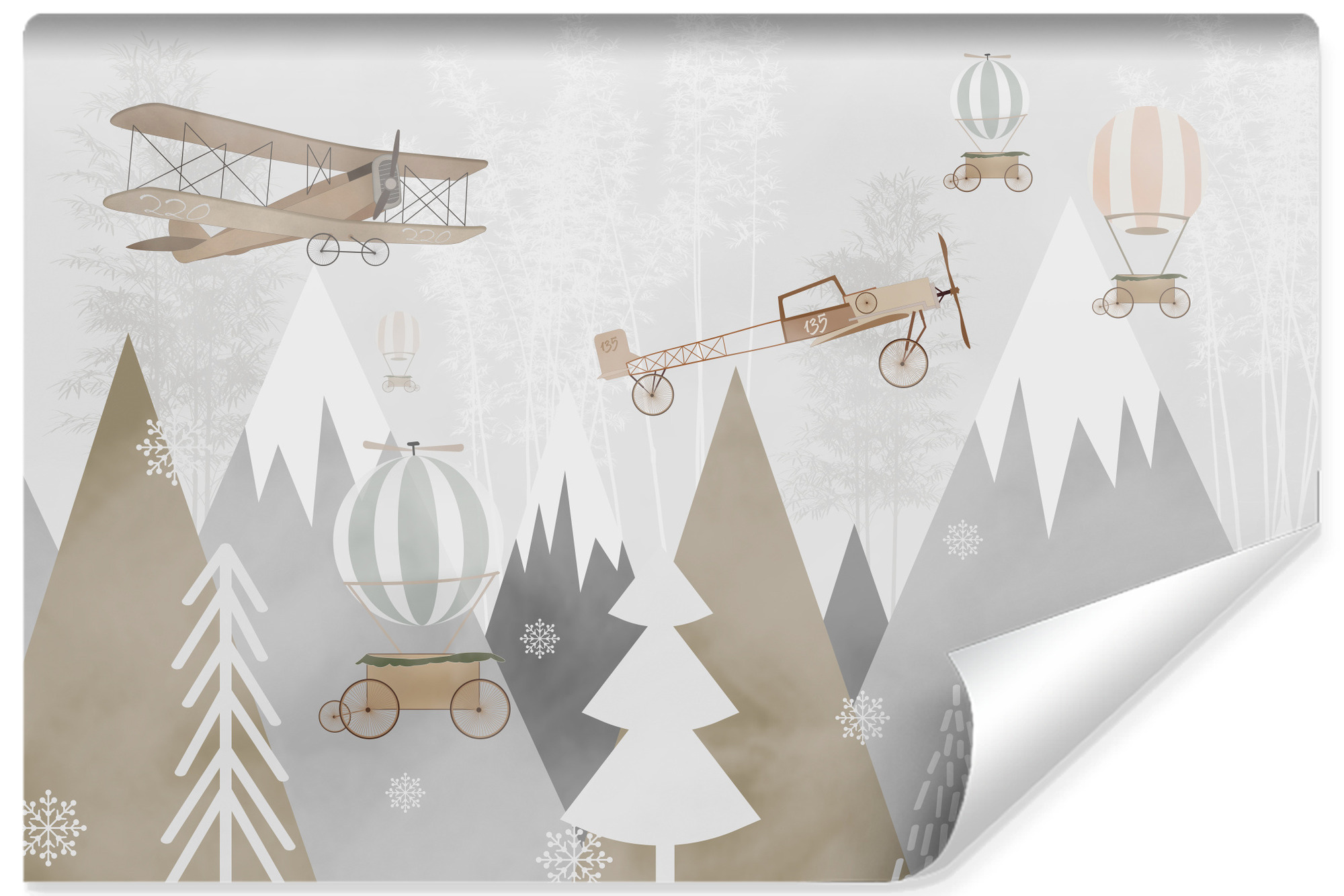 Papel pintado no tejido foto montañas aviones globos para habitación infantil 450cm x 300cm