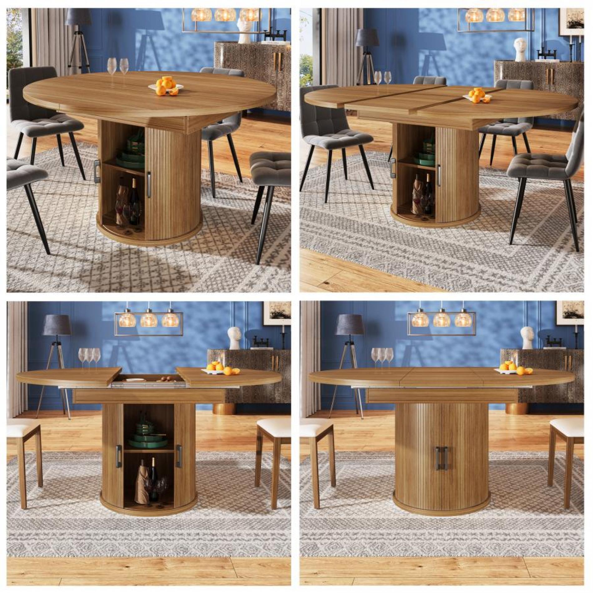 Rozkładany okrągły stół z drewna orzechowego – 118–158 cm, elegancki design z miejscem do przechowywania, dla 6 osób, regulowane nóżki - 2