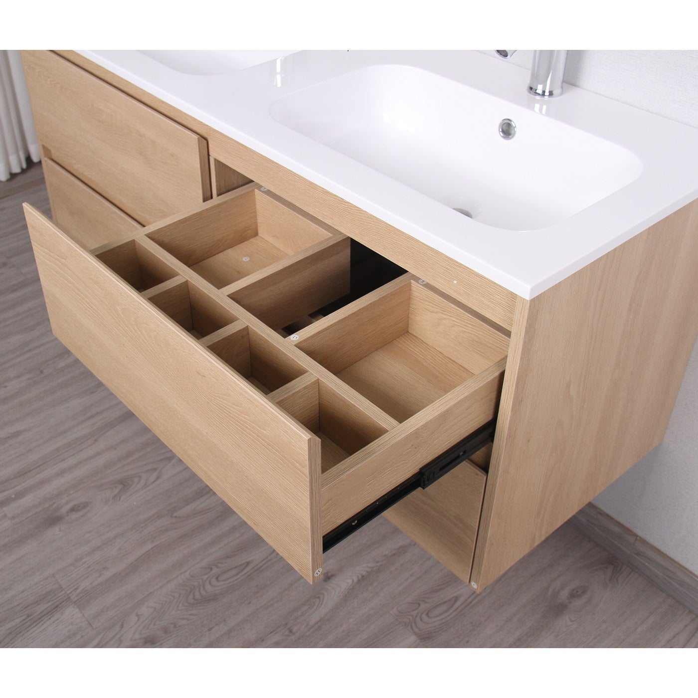 Meuble salle de bain design double vasque FORTINA largeur 120 cm chêne clair - 4