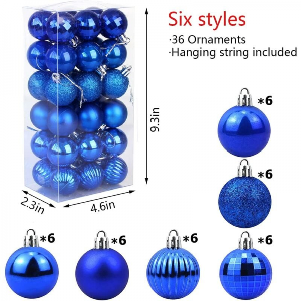 Bombki choinkowe, idealne do dekoracji choinki, 4 cm, 36 sztuk, niebieskie