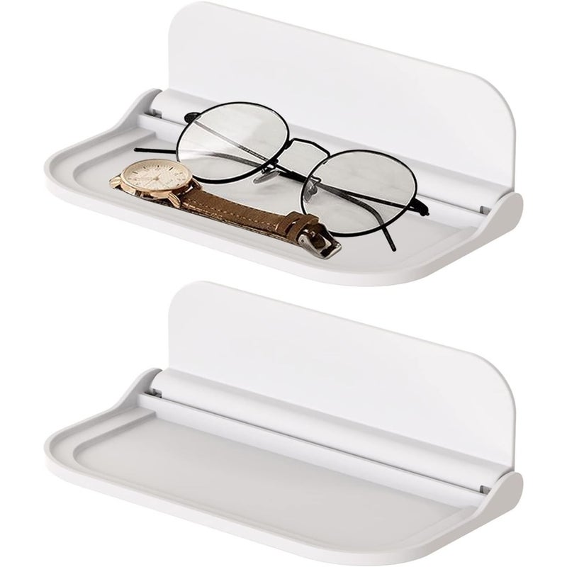 Zestaw 2 białych półek ściennych (18 x 11 cm, rozmiar S), półka ścienna bez konieczności wiercenia, łatwa do rozłożenia półka łazienkowa do sypialni