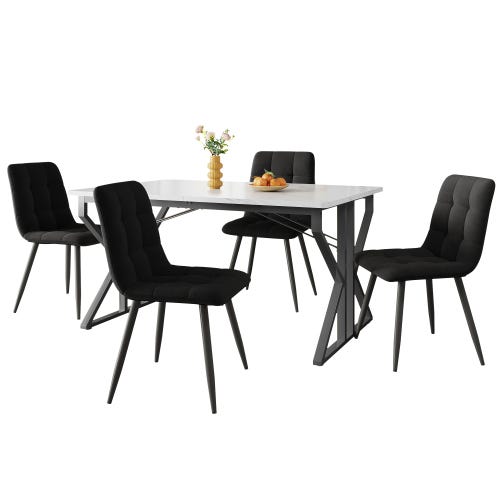 Mesa De Comedor Moderna Con 4 Sillas | Juego 5 Piezas En Nogal Y Patas Metal Negro - Ideal Para Cocina O Comedor Pequeño