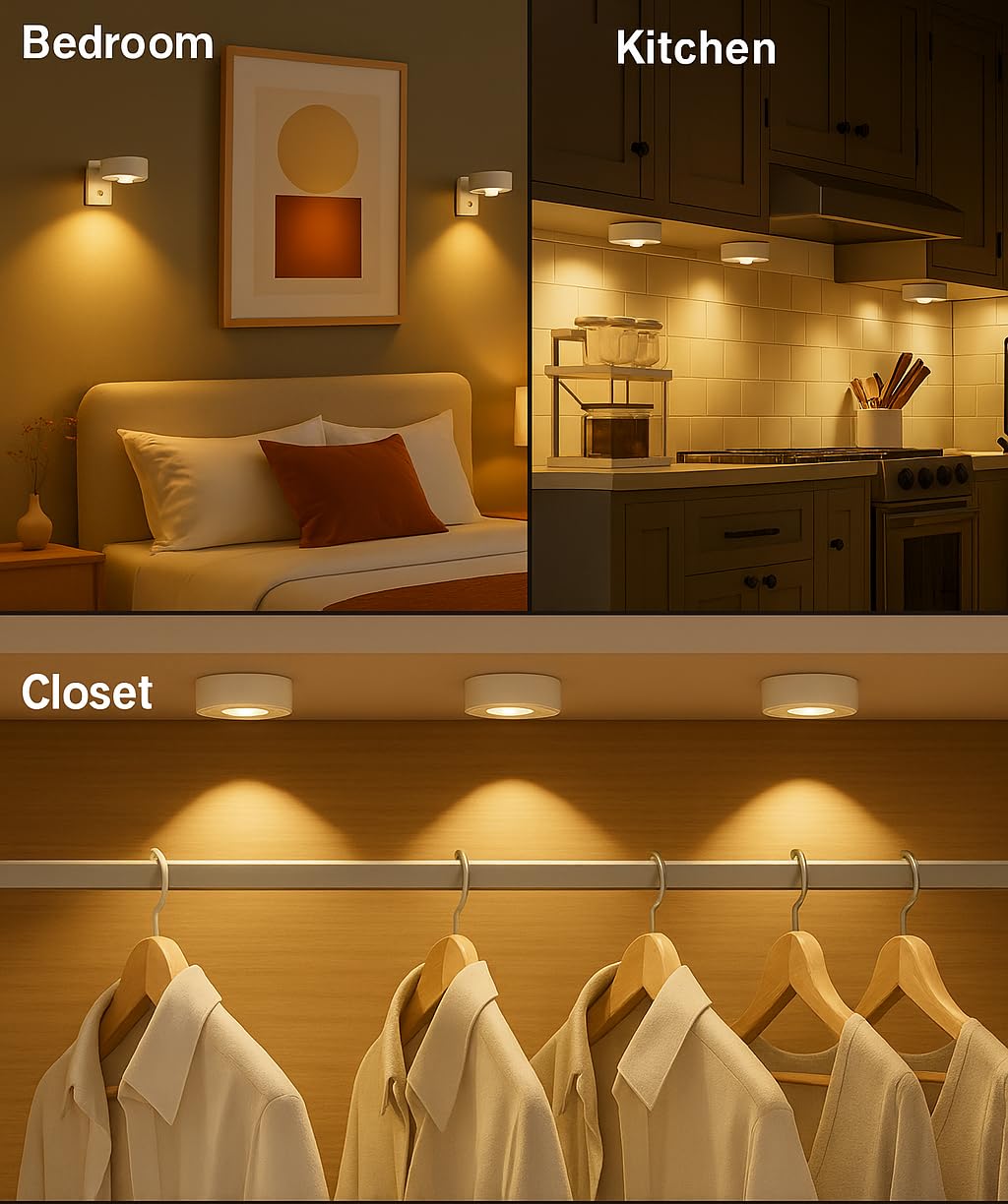 Pack de 2 Luces para Cuadros LED Recargables USB, Iluminación de Acento RGB + Blanco, Lámpara de Pared Magnética sin Cables con Mando a Distancia - 6