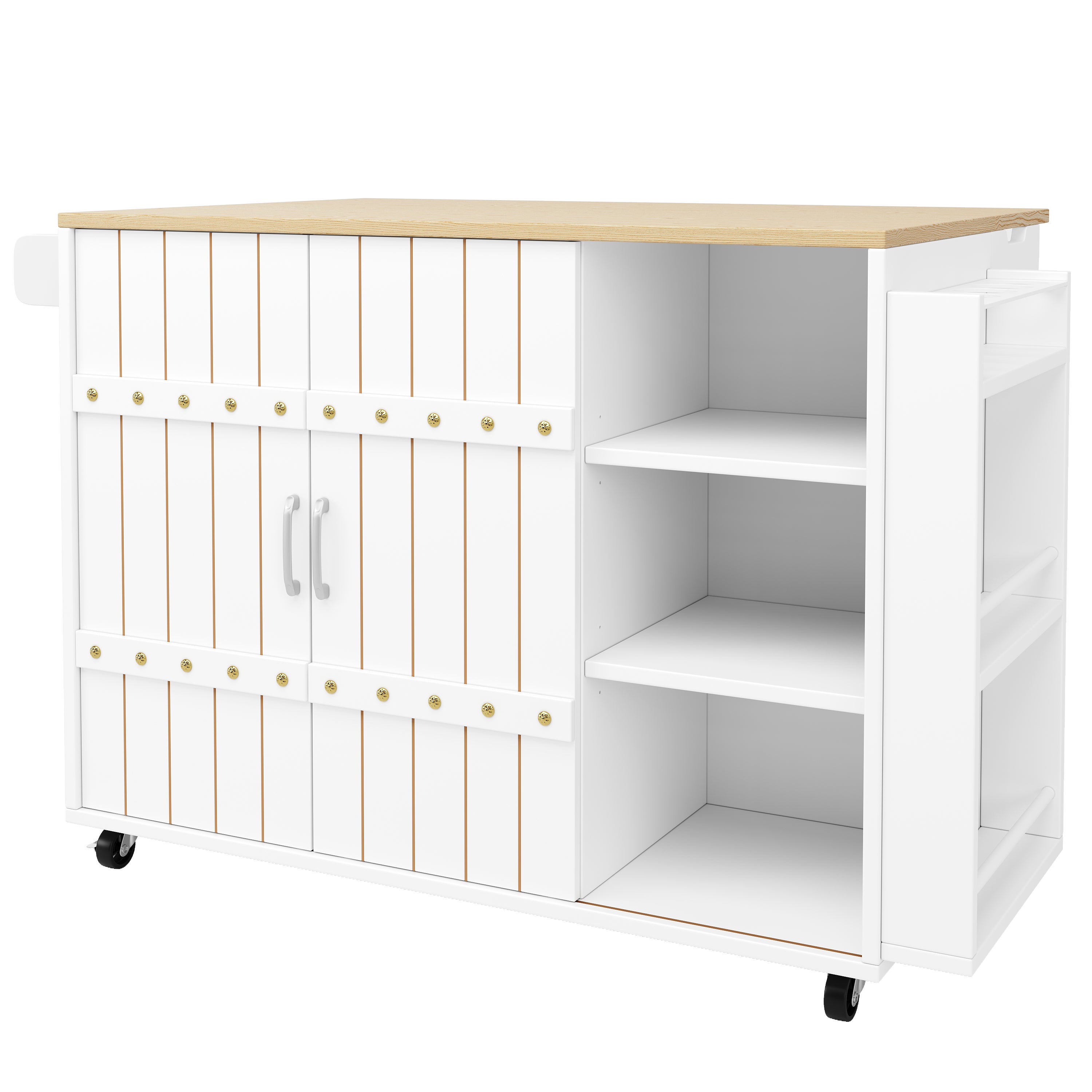 Buffet cuisine avec plan de travail, Chariot à roulettes avec tiroirs, Desserte cuisine avec étagère à épices et porte serviettes,Blanc 110x42x90cm - 8