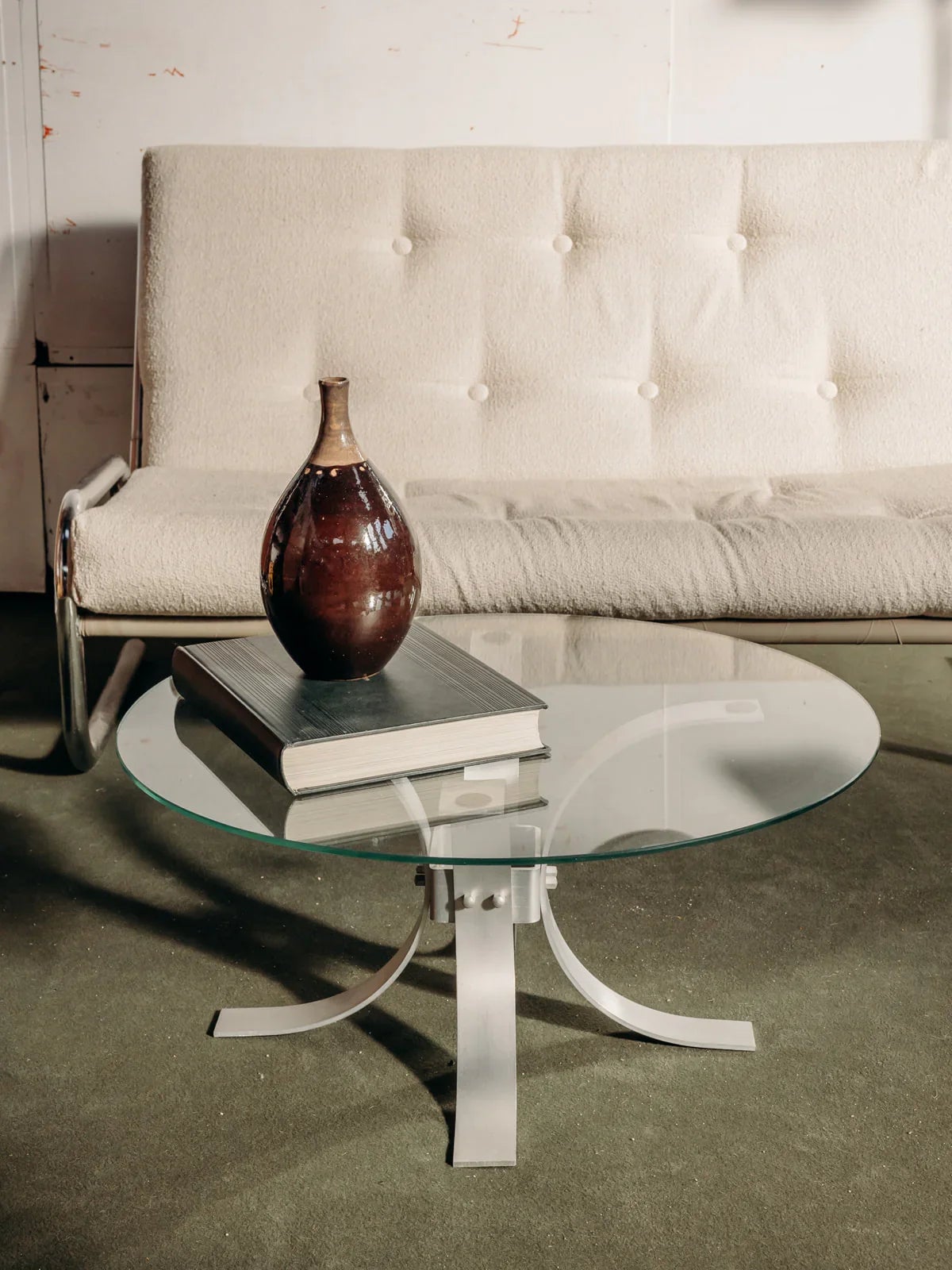 Table basse ronde en verre Donna N°504 - Bon état - 2