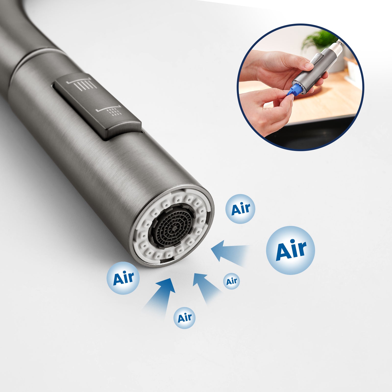 Miscelatore da cucina con doccetta estraibile,Rubinetto per lavello 2 funzioni,Miscelatore da cucina in acciaio inossidabile,Grigio scuro - 7