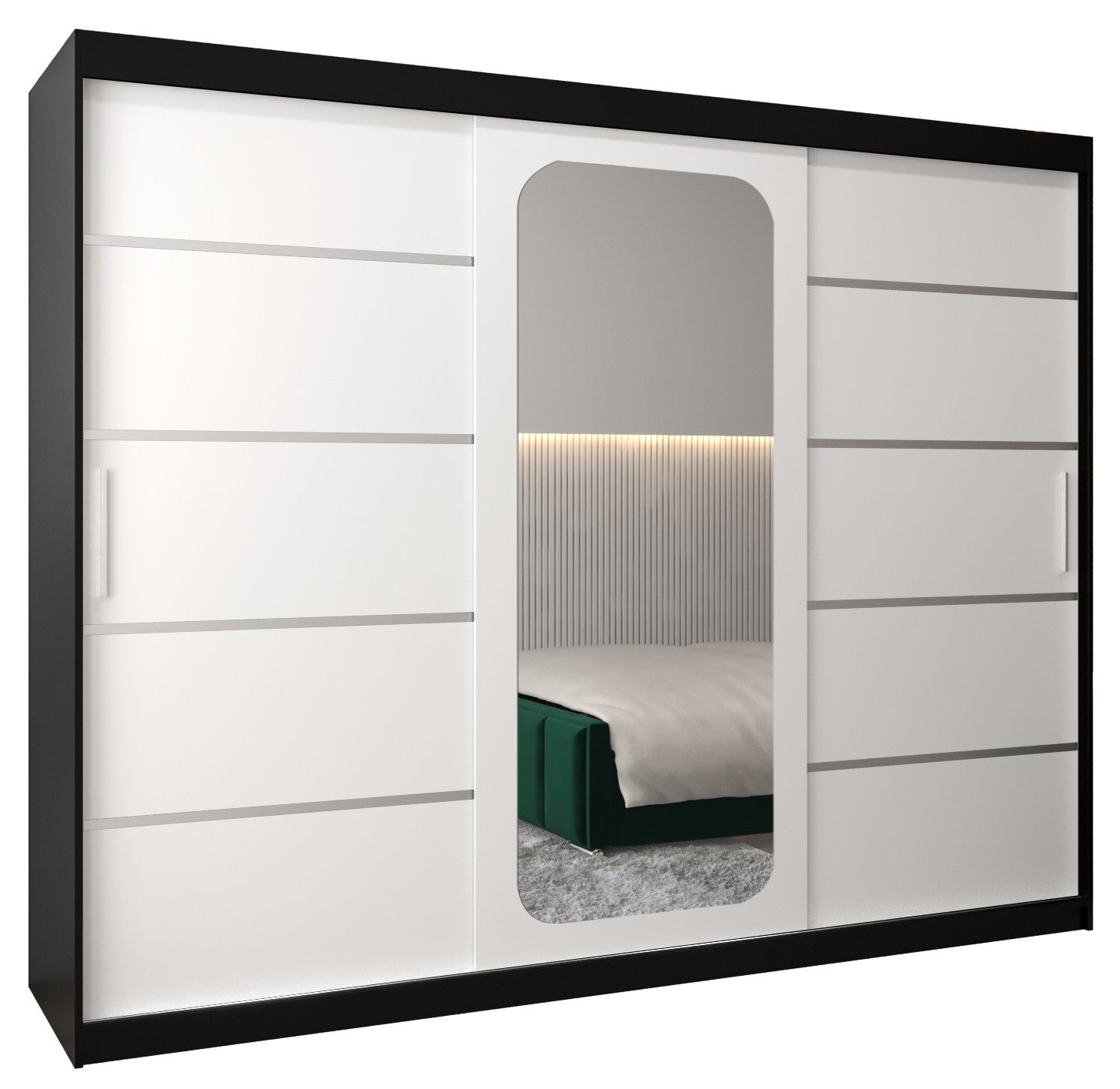 Szafa przesuwna garderoba PROMO V2 250 x 62 x 200 cm Czarny + Biały - Abiks Meble
