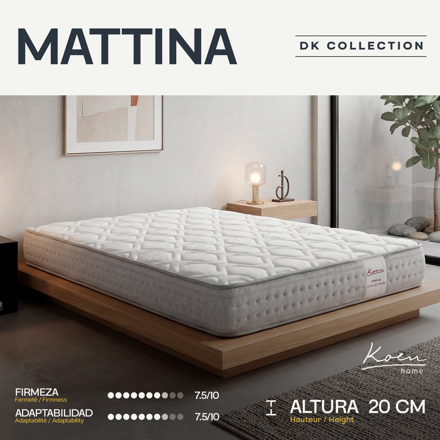 Matelas à ressorts ensachés 120x190 cm Mattina - Épaisseur +/- 20 cm - Technologie hybride avec mousse à mémoire de forme - Grande adaptabilité - 5