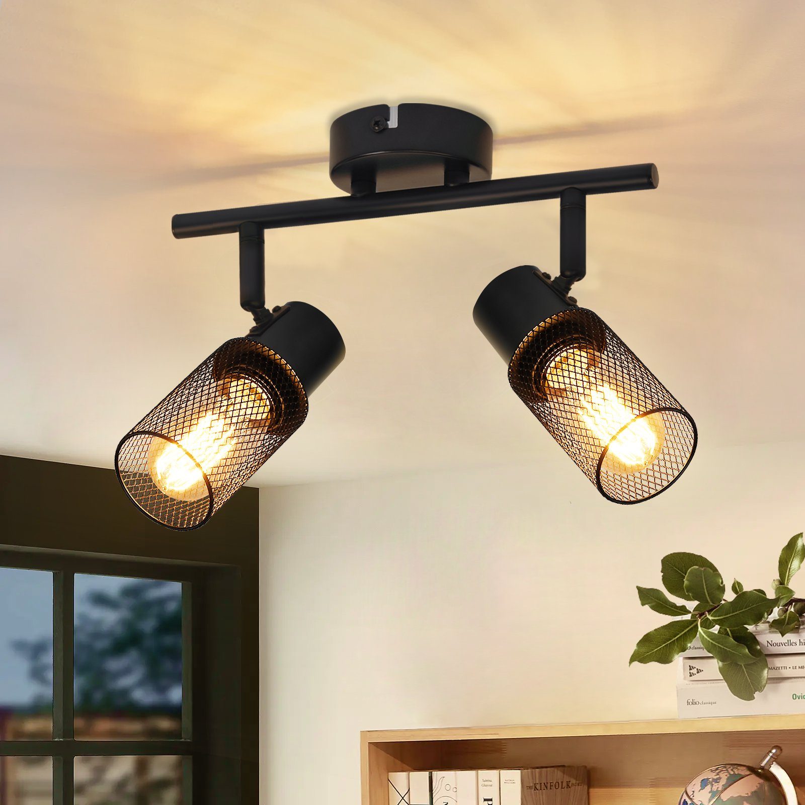 ZMH lampy sufitowe w stylu industrialnym z czarnego metalu, obrotowe o 330°, z diodami LED E27, odpowiednie do korytarzy, salonów, sypialni