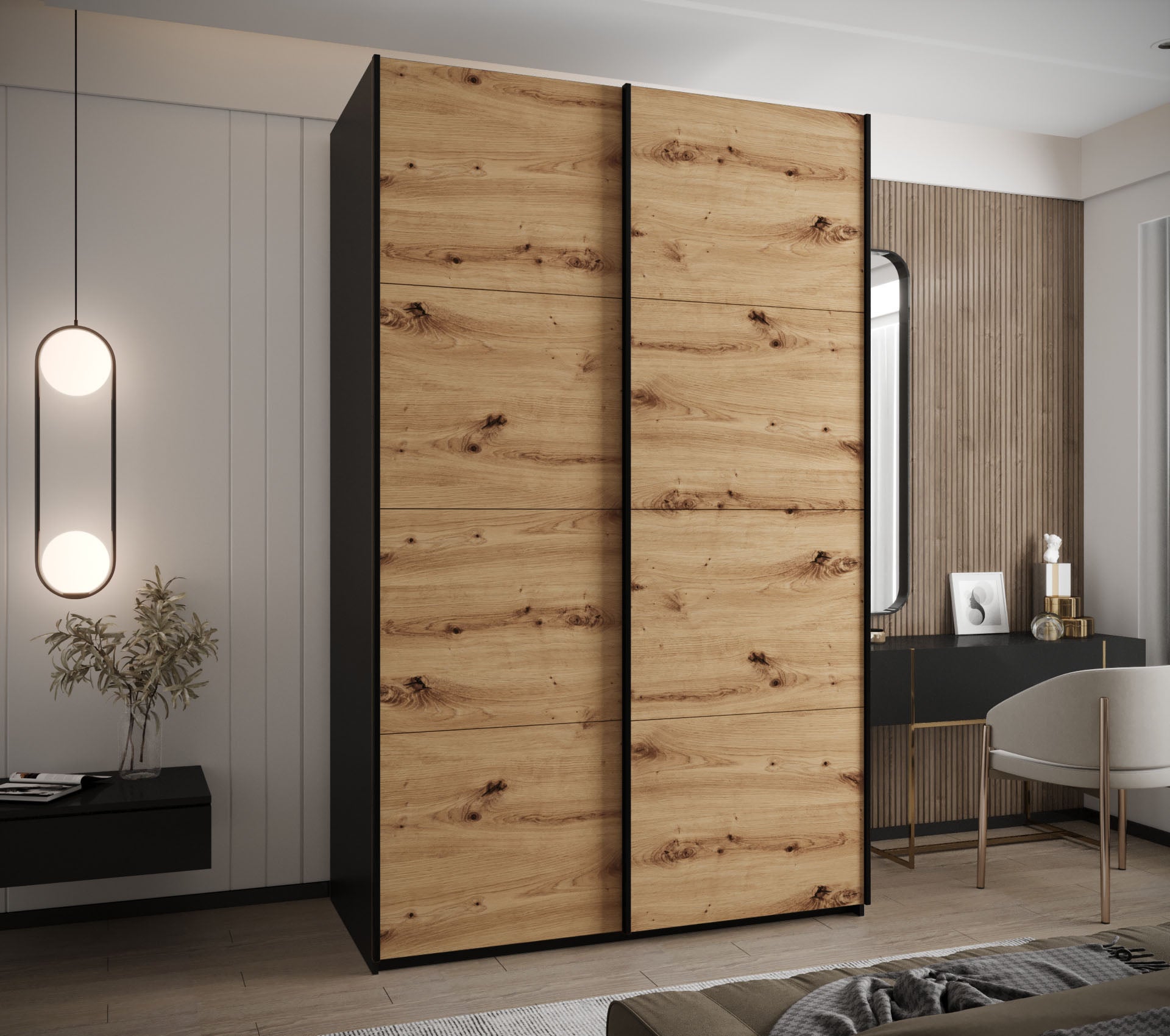 Szafa przesuwna wysoka Lux 1 150 x 64 x 245,5 cm czarny + artisan + u. czarny - Abiks Meble - 2