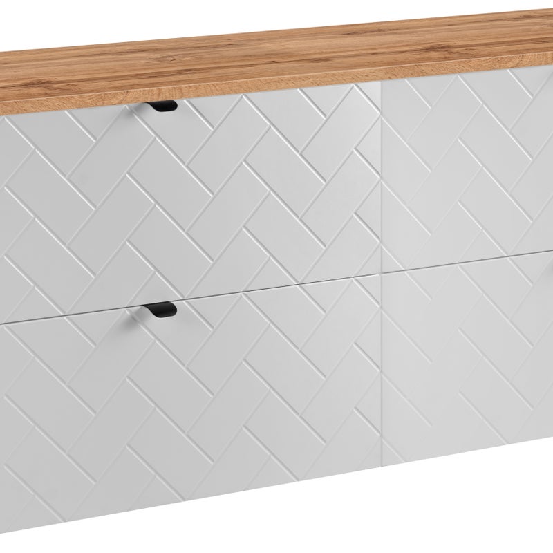 Biała szafka pod umywalkę MADIS 160 cm z blatem dąb wotan, wisząca, frezowane fronty