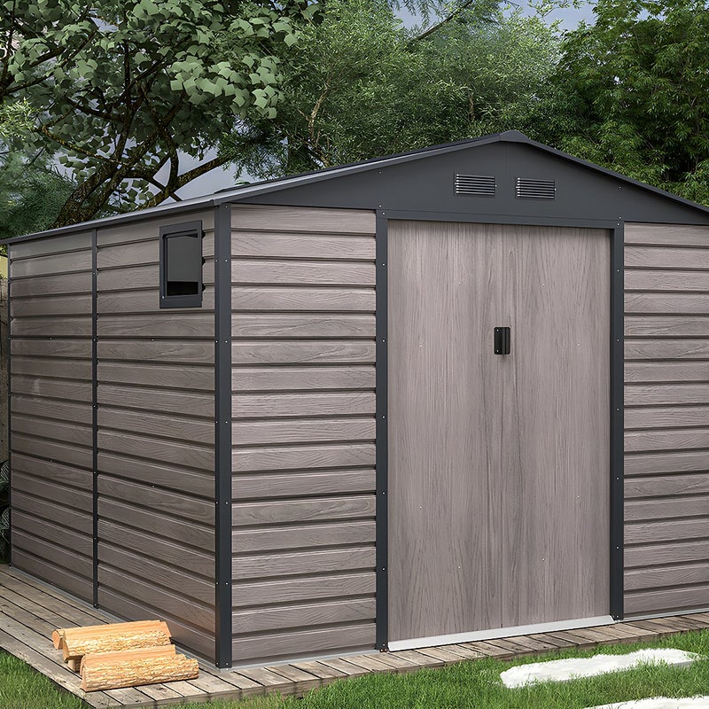 Wiata ogrodowa ADELMO ze stali galwanizowanej, drewnopodobnej – kolor szary – 8,94m²