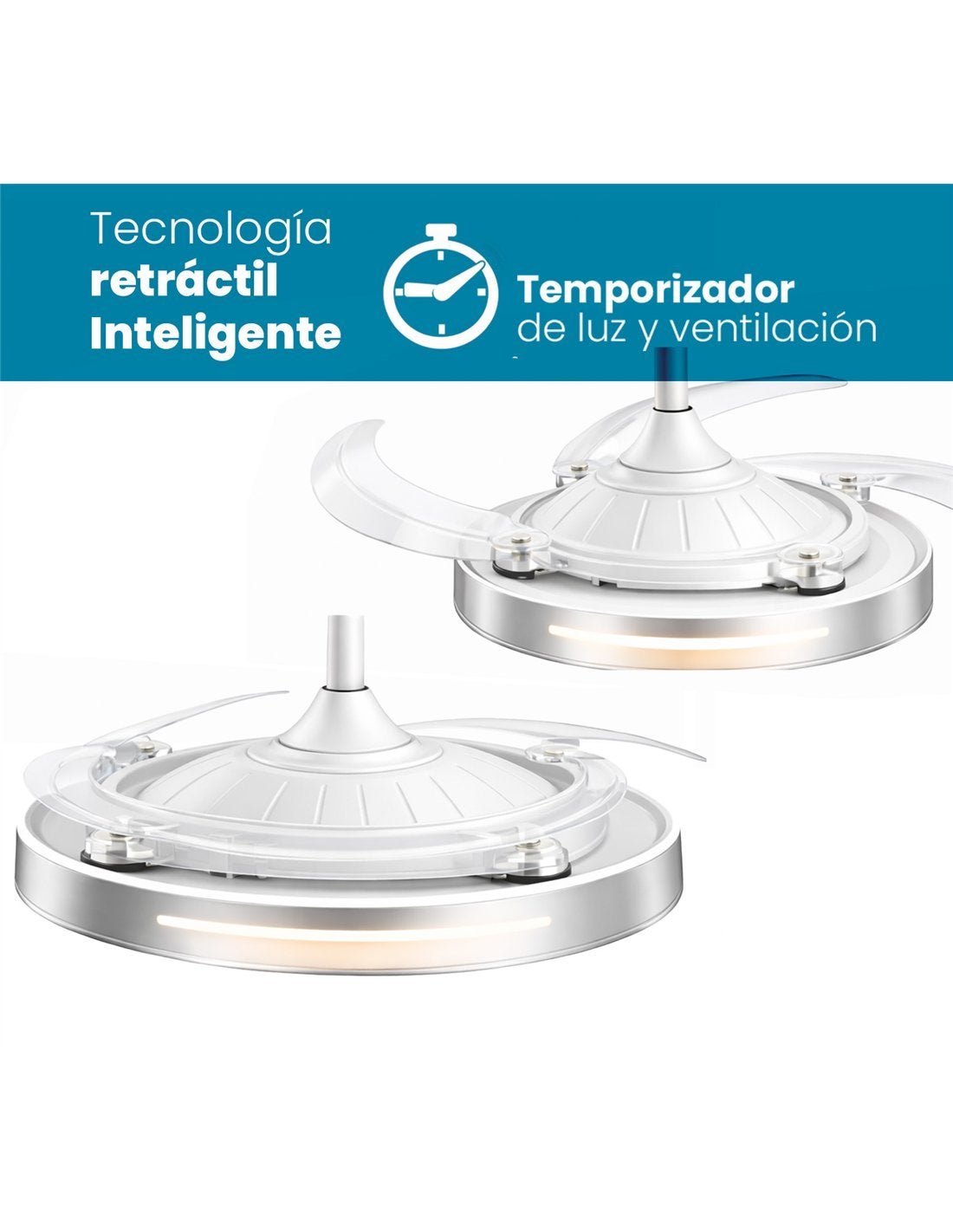 JARDIN202 - Ventilador de Techo con 4 Aspas Retráctiles, Motor DC, Wifi, Tuya App, Luz LED Regulable, 6 Velocidades | 50 cm (Conil Wifi Plata) - 7