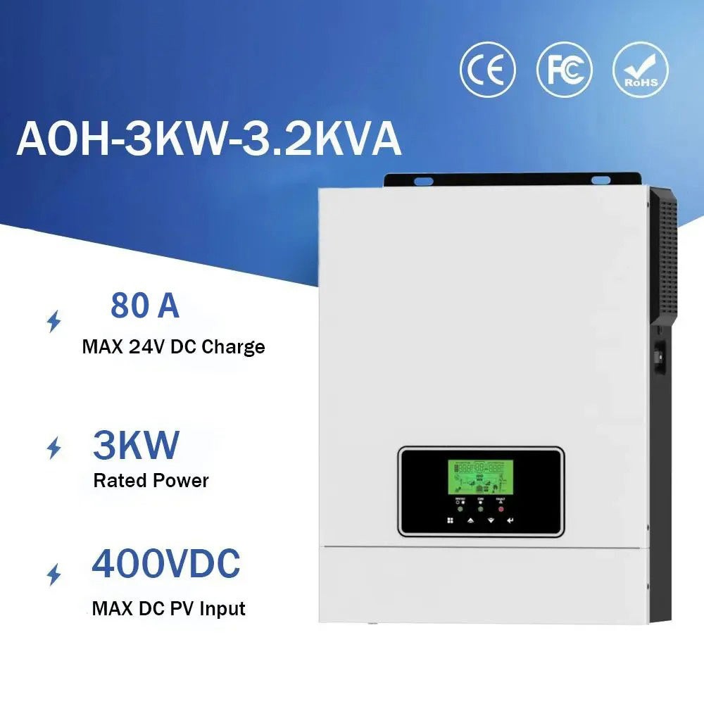 Onduleur solaire DAXTROMN 3000 W, contrôleur solaire MPPT 80 A intégré, système hybride 24 V/230 V CA 50/60 Hz, entrée 400 V CC, avec Wi-Fi - 2