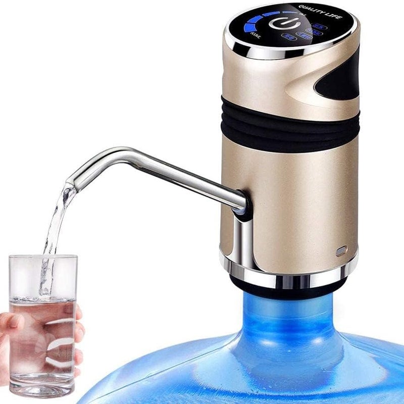 Uniwersalny dozownik wody do butelek z pompką, elektryczny dozownik wody, ładowany przez USB, złoty.