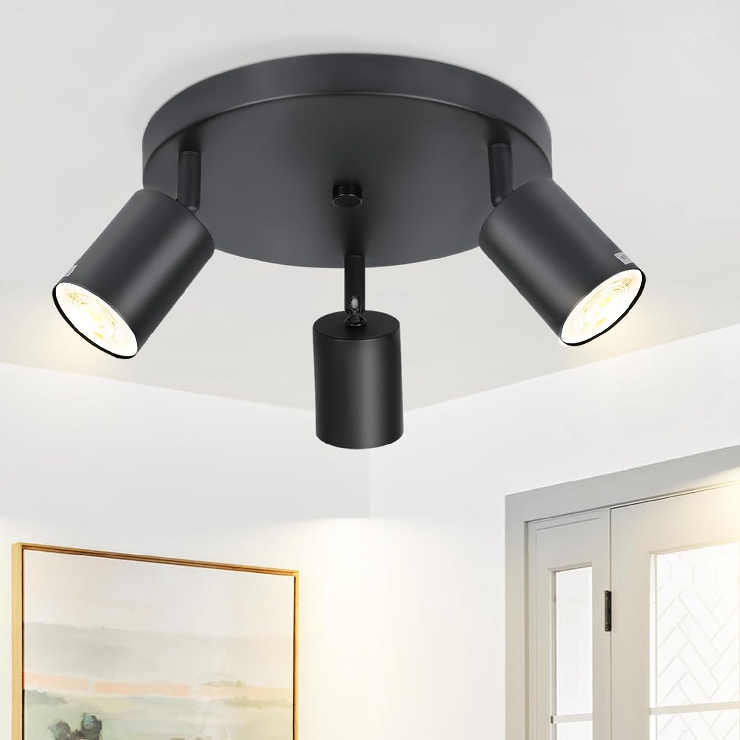 Nettlife 3 focos gu10 giratorio 350° máx.25 w lámpara de techo negra lámpara de techo de tela moderna vintage para salón, dormitorio, , pasillo